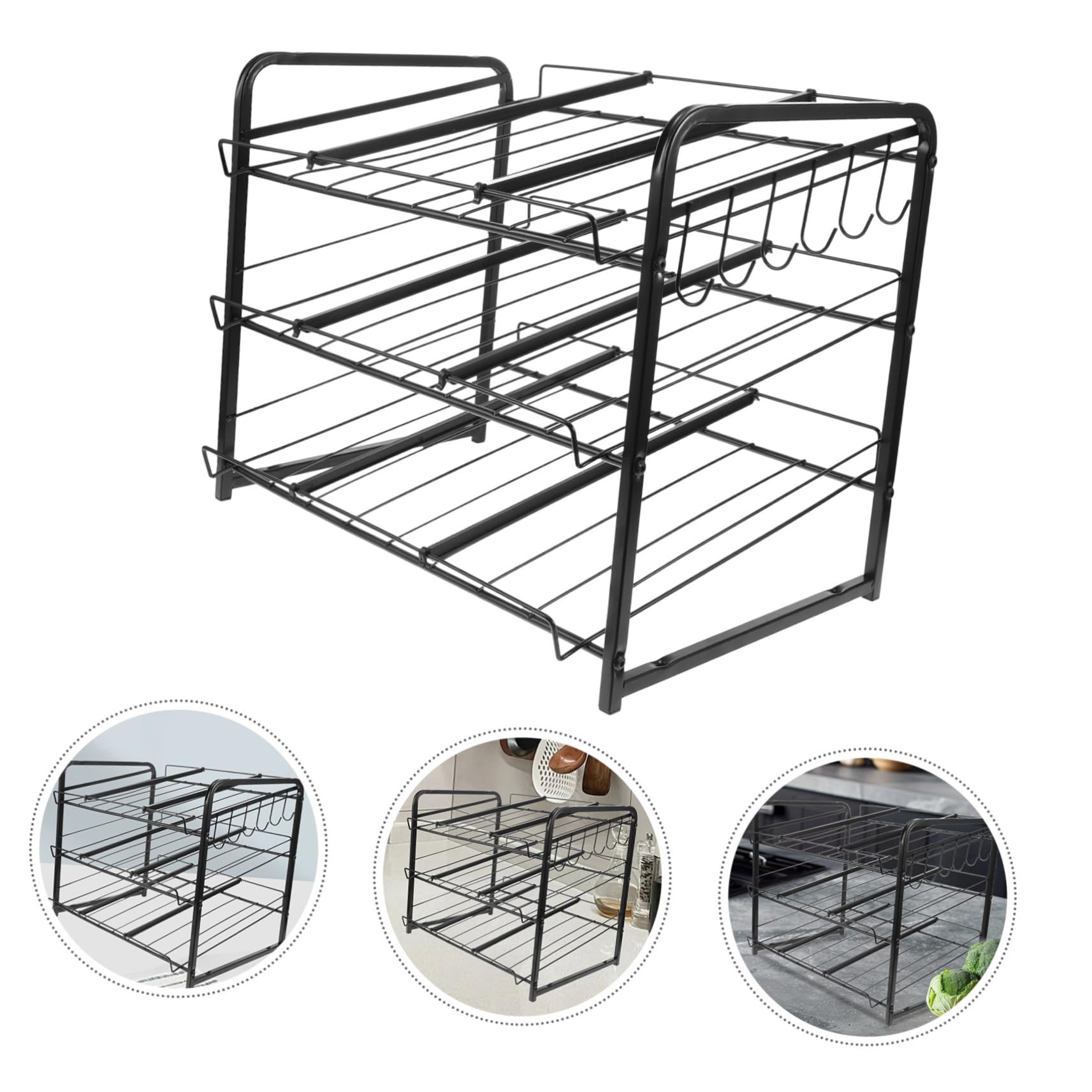 TOPBATHY Organizador de Latas Estante Apilable de 3 Niveles de Acero Inoxidable Negro, Dispensador Ajustable para Latas y Snacks para Encimera y Despensa