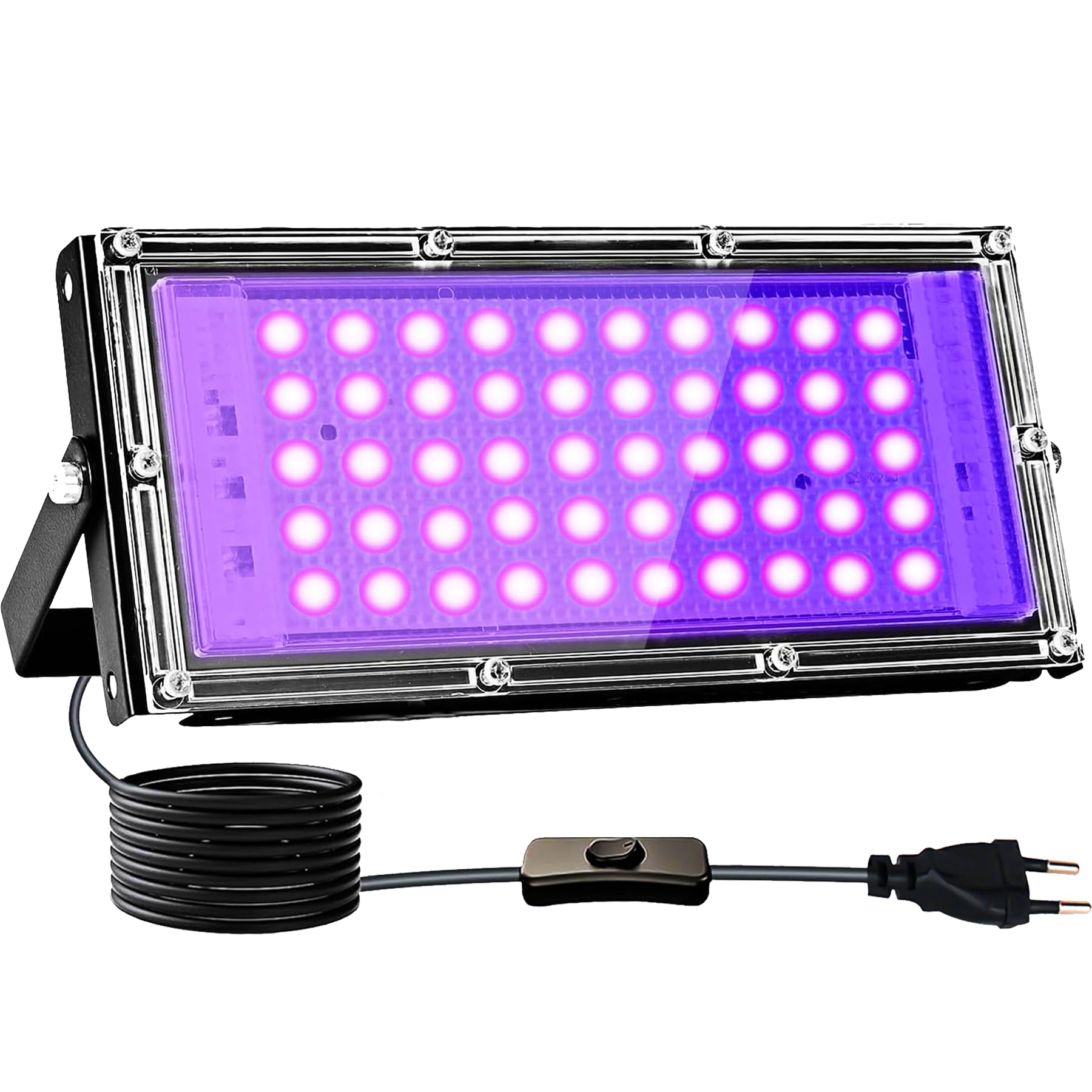 Luce Nera UV 50W, Indmird Faretto UV LED con Interruttore, 395-400nm Potente Faro UV Impermeabile IP65 Lampada UV per Festa Glow,Pittura,Acquario,Natale,Halloween