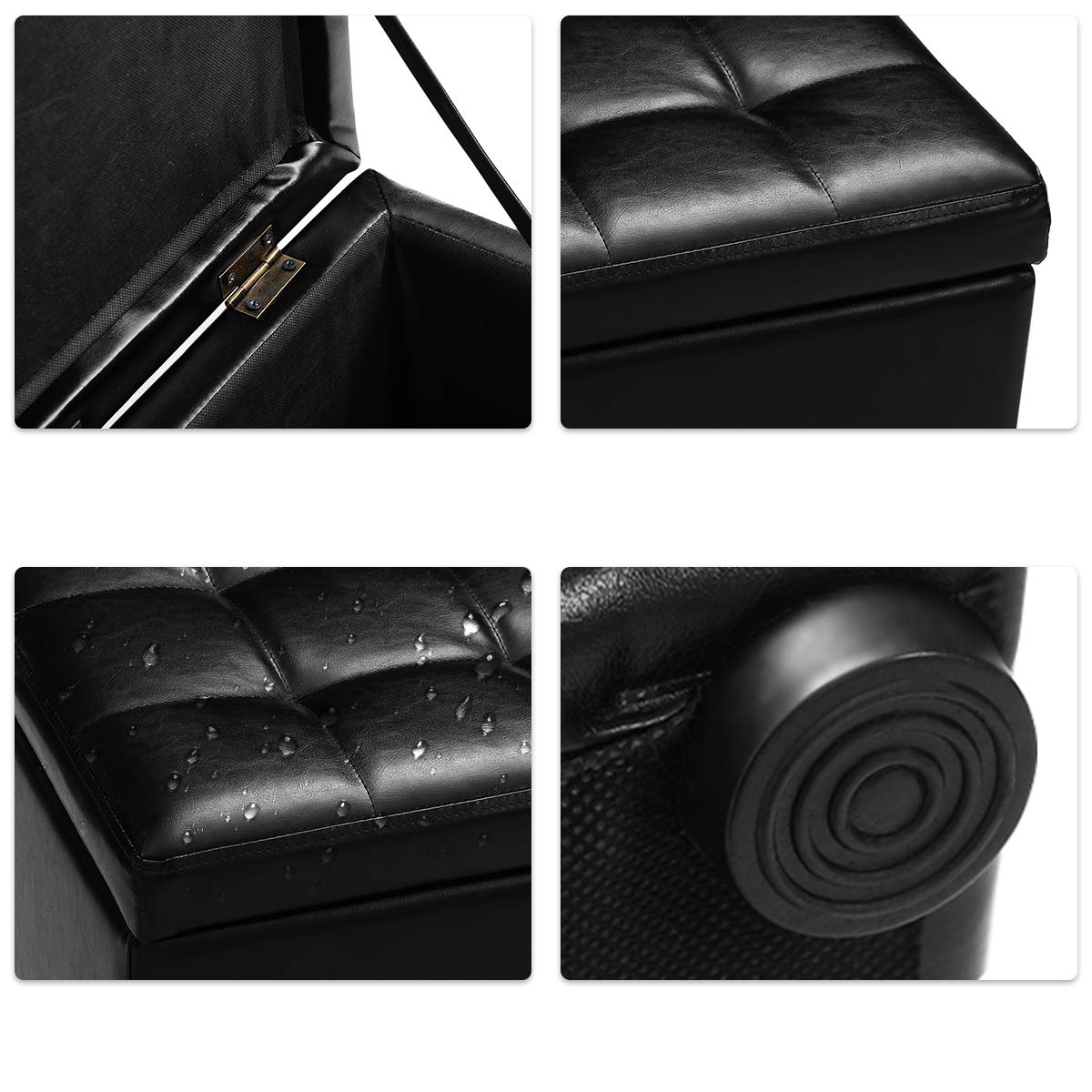 GIANTEX Pouf Cubo Poggiapiedi, Sgabello Quadrato Contenitore, Ottomana con Coperchio, con Vano Portaoggetti, Piedini Antiscivolo, Portata di 300 kg, 40 x 40 x 40 cm, Nero/Marrone/Bianco