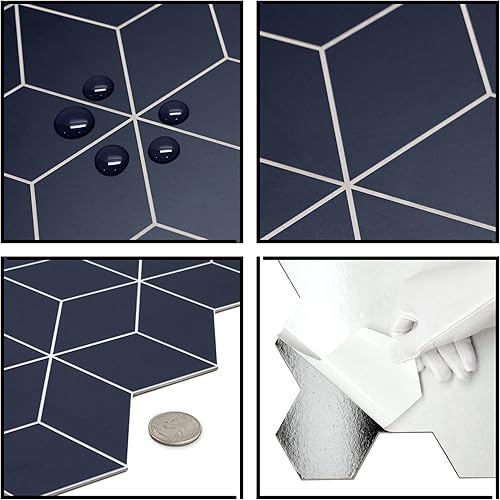 Miniatura 4 de The Tiles Plaza Azulejo de rombo para salpicaduras de cocina, azulejos autoadhesivos de compuesto de piedra, azulejo de pared de cubo 3D para