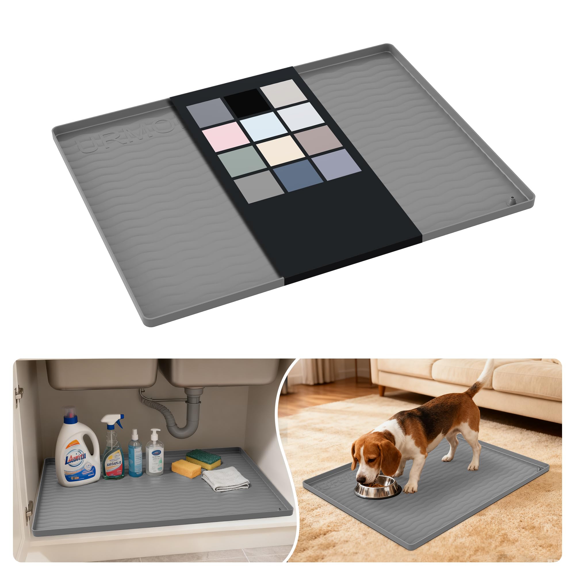 URMONA Silicone Under Sink Mat 48 x 63 cm, Waterproof Kitchen Cupboard Mat