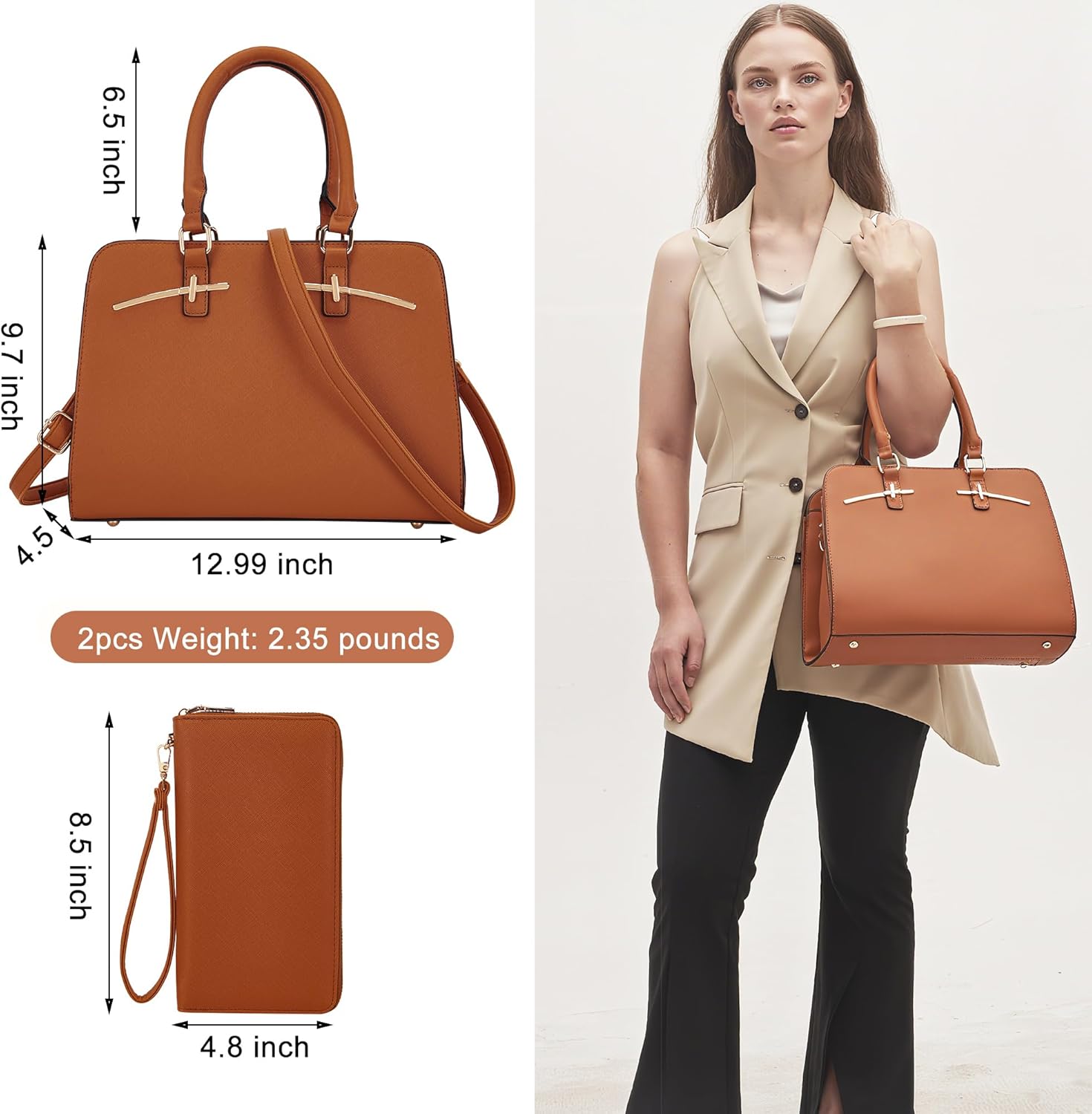 Purses for Women Handbag Wallet Tote Shoulder Hobo Bag Top Handle Satchel Purse Set 2pcs with 3 Compartments - Image 2