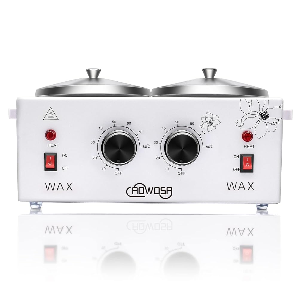 Double Wax Warmer Professional Electric Wax Heater Machine for Hair Removal, Dual Waxing Pot Paraffin Facial Skin Body SPA Salon Equipment with Adjustable Temperature Set