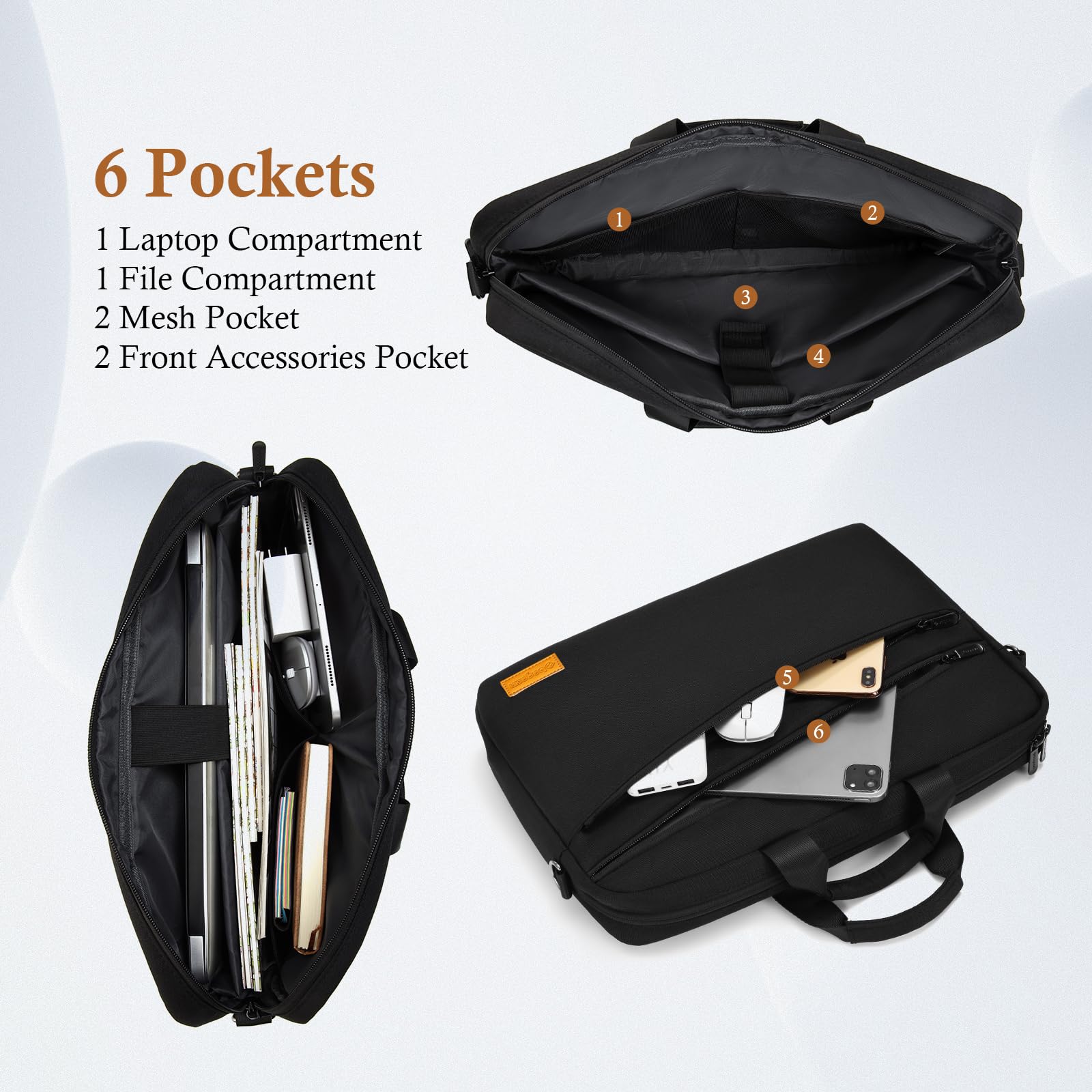 bagasin Borsa a Tracolla per PC, Borsa Messenger per Porta Laptop 17 17,3 Pollici, Custodia per PC Computer Portatile, Valigetta Tessuto Idrorepellente, Imbottita e Leggera