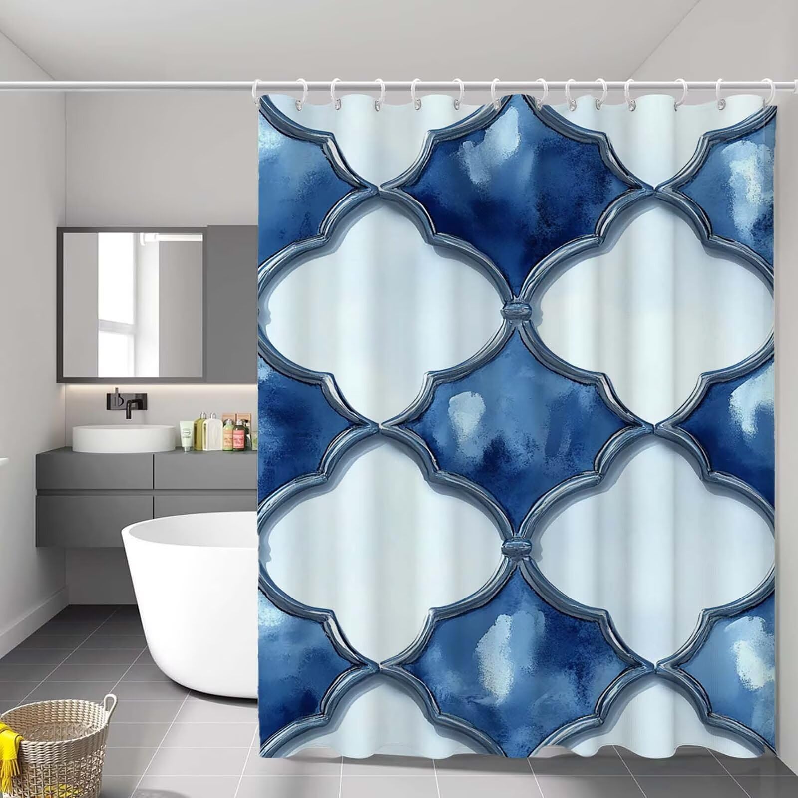 Rideau de douche bleu pour salle de bain et baignoire design