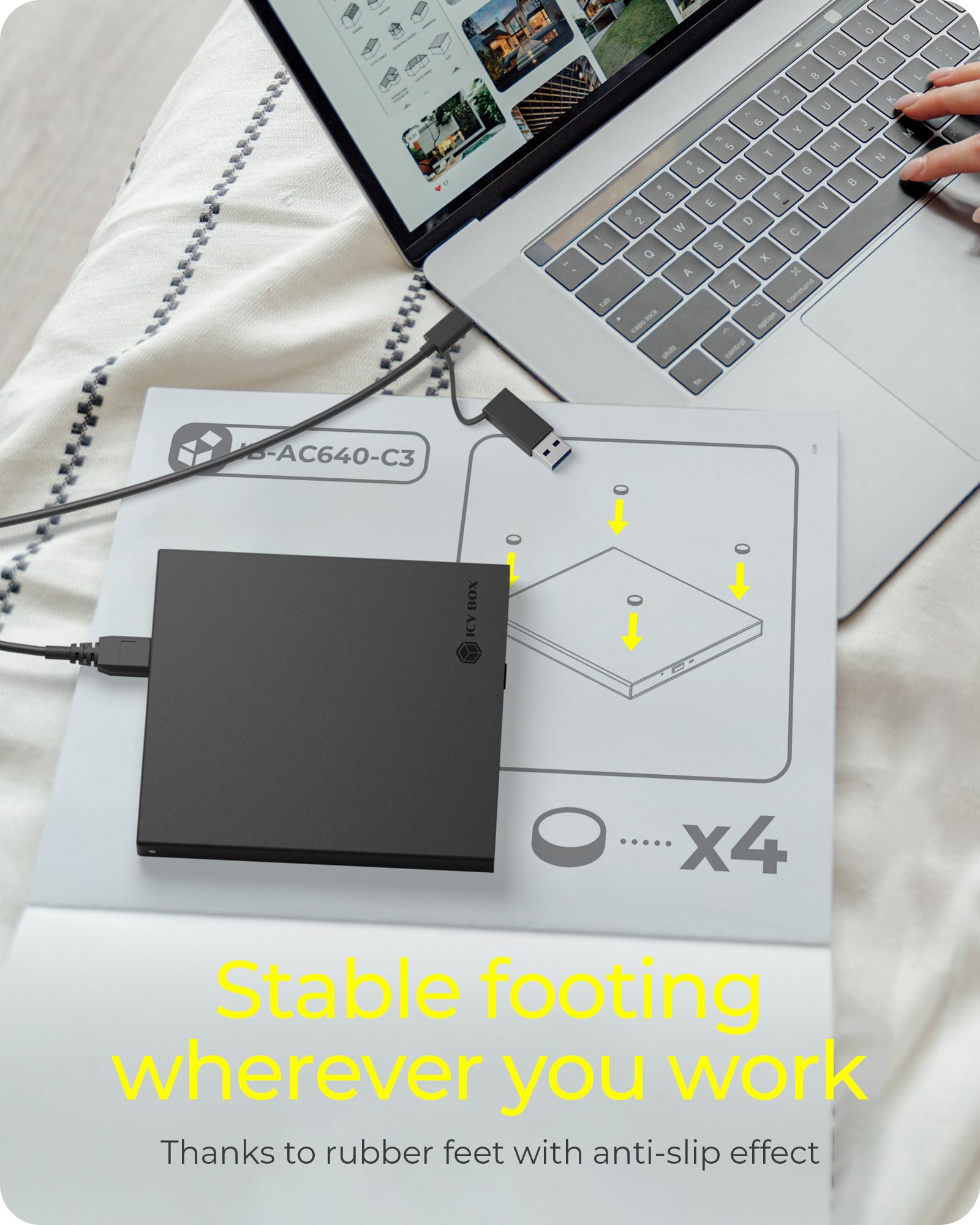 ICY BOX IB-AC640-C3 - Caja Externa de 5,25 Pulgadas para Reproductores BLU-Ray y DVD Ultra Fino (hasta 9,5 mm de Altura), USB-A y USB-C, USB 3.0 para grabadora de DVD, Aluminio, IB-AC640-C3