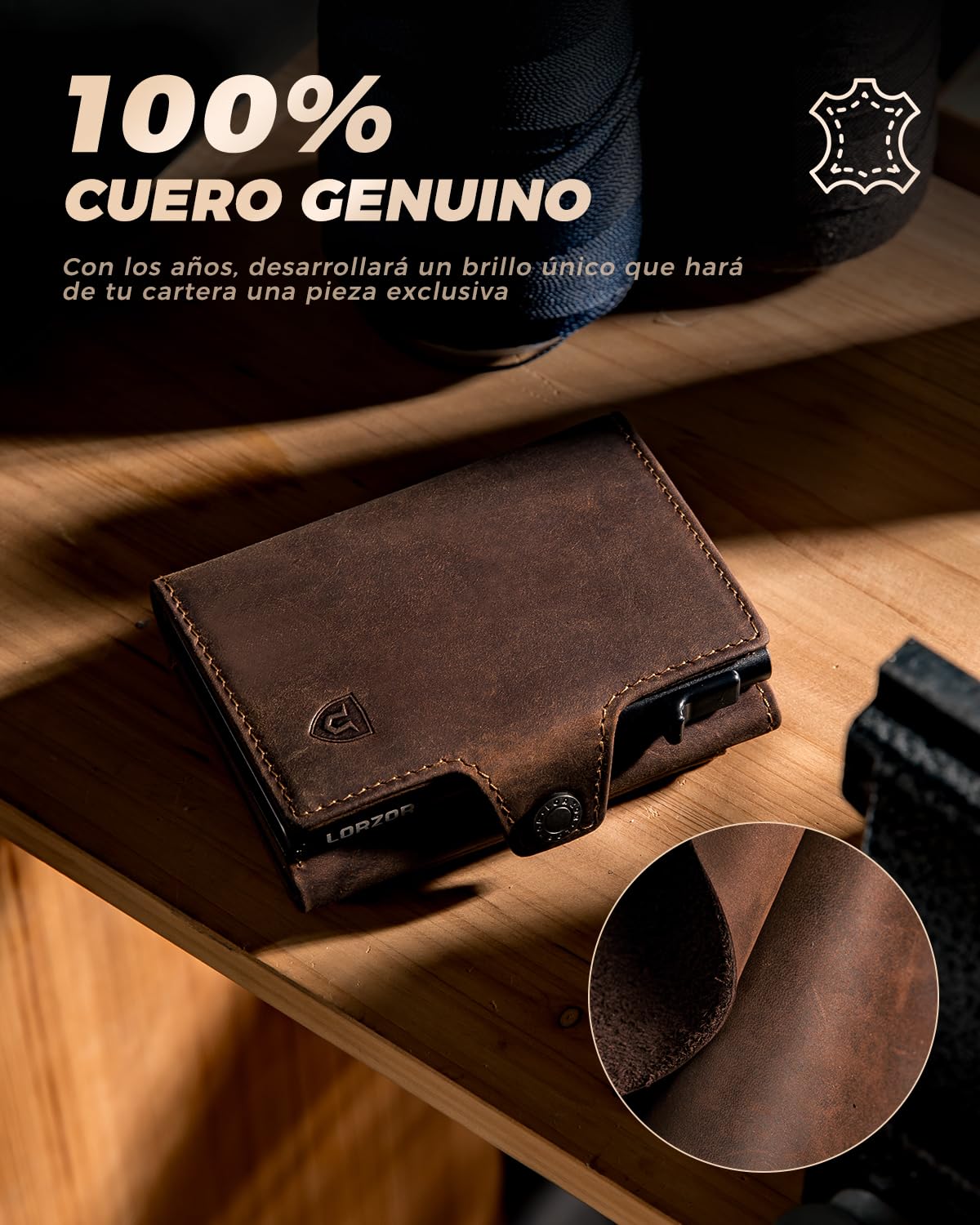 LORZOR Carteras para Hombre Pequeñas con Monedero XXL, Billetera para Hombre con Bloqueo RFID, Cartera Tarjetero Piel, Wallet Pop-up con Compartimento para Billetes, Capacidad para 10 Tarjetas