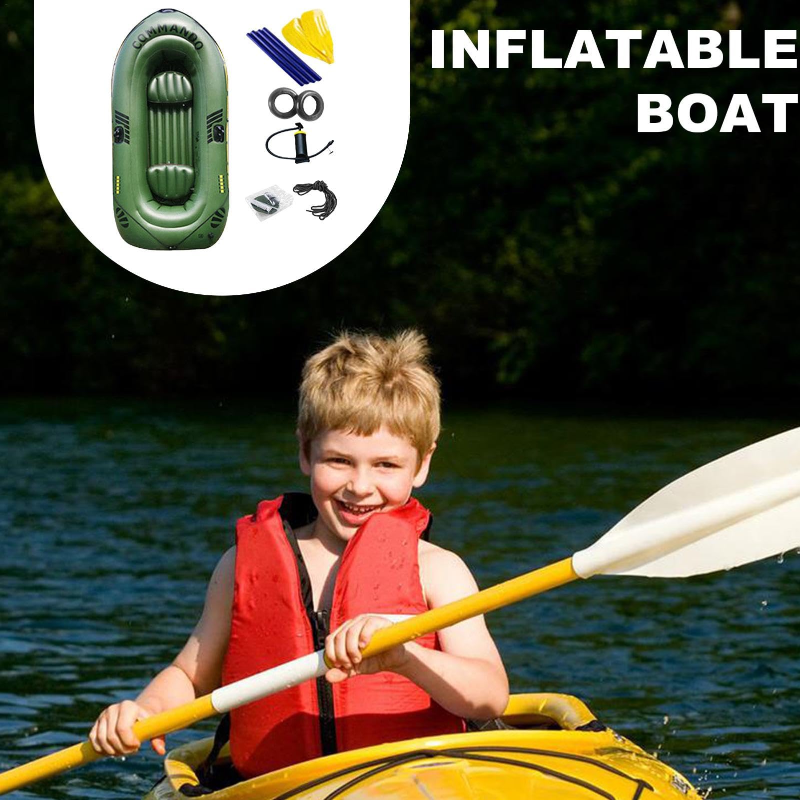 Barco De Pesca Inflable,Barco Inflable,Barco Flotante Para Deportes Acuáticos | Kayak De Senderismo Para 2 Personas/3 Personas, Barco Portátil, Deporte De Radeau, Kayak Para Lagos, Pesca, Costa