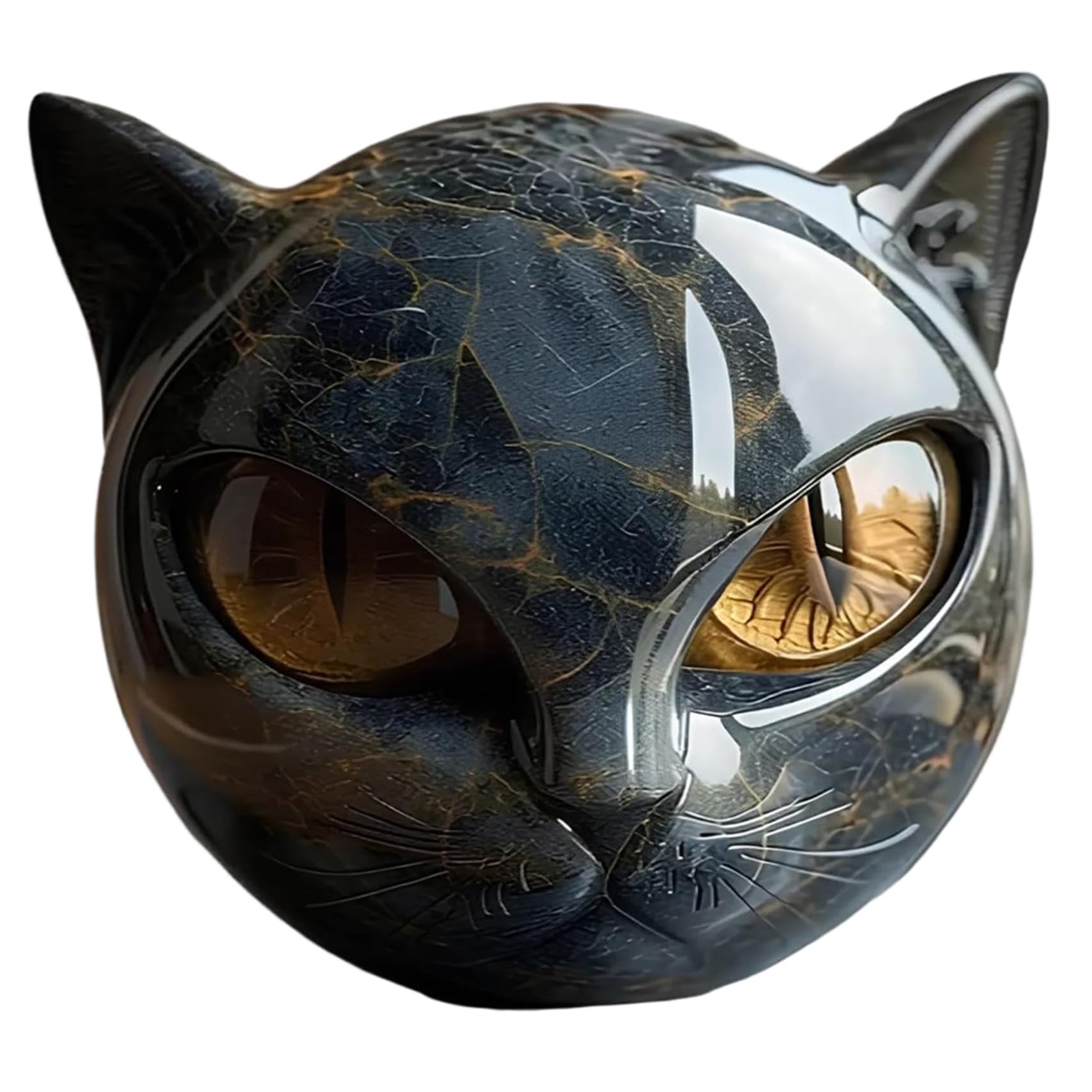 CAKEEYUM Black Cat Statue, 3x3 Inch Elegant Resin Black Cat Sculpture with Amber Eyes, Stone Sculpture for Home and Office Decor Statue Figurine Stone Head Decor