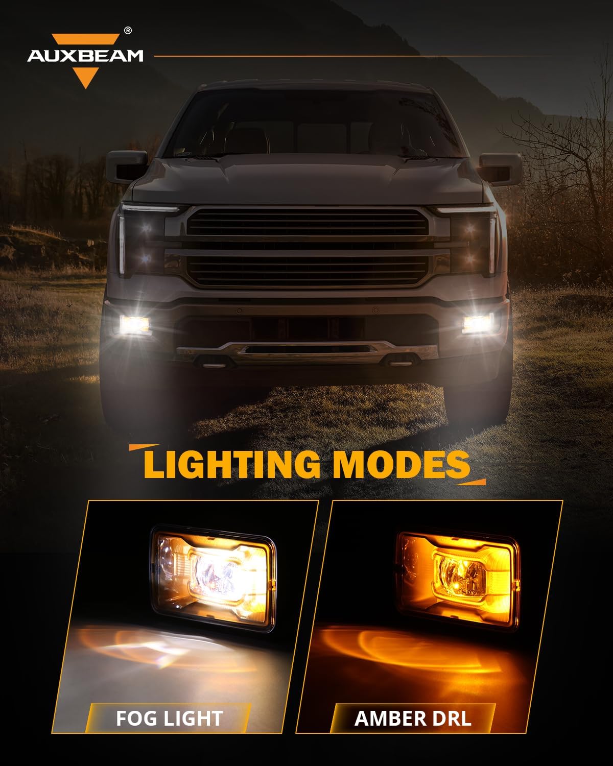 Auxbeam LED Fog Lights with Amber Ambient Halo DRL for Ford F150 2015-2020, F250 F350 F450 F550 Super Duty 2017-2019, DOT Approved 4 Inch LED Fog Light Bumper Driving Fog Lamps 1 Pair, Black
