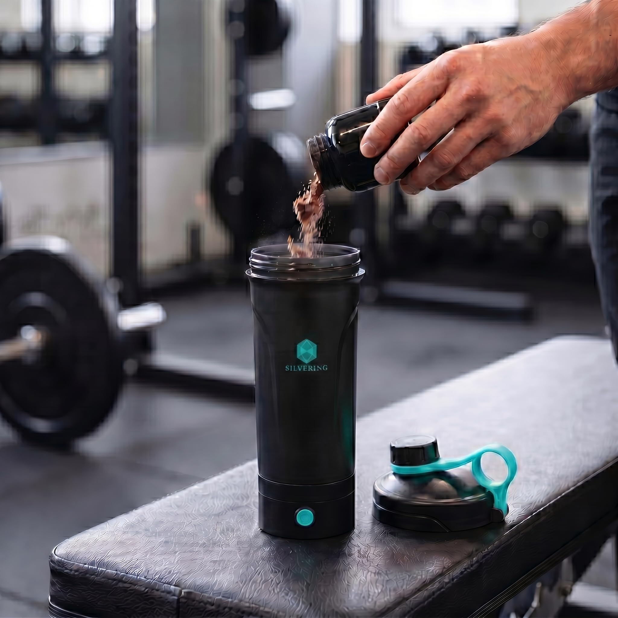 Silvering Bottiglia shaker elettrica per proteine in polvere e pre-allenamento, ricaricabile, con cavo USB-C, frullatore ricaricabile, senza BPA, 650 ml, colore: turchese