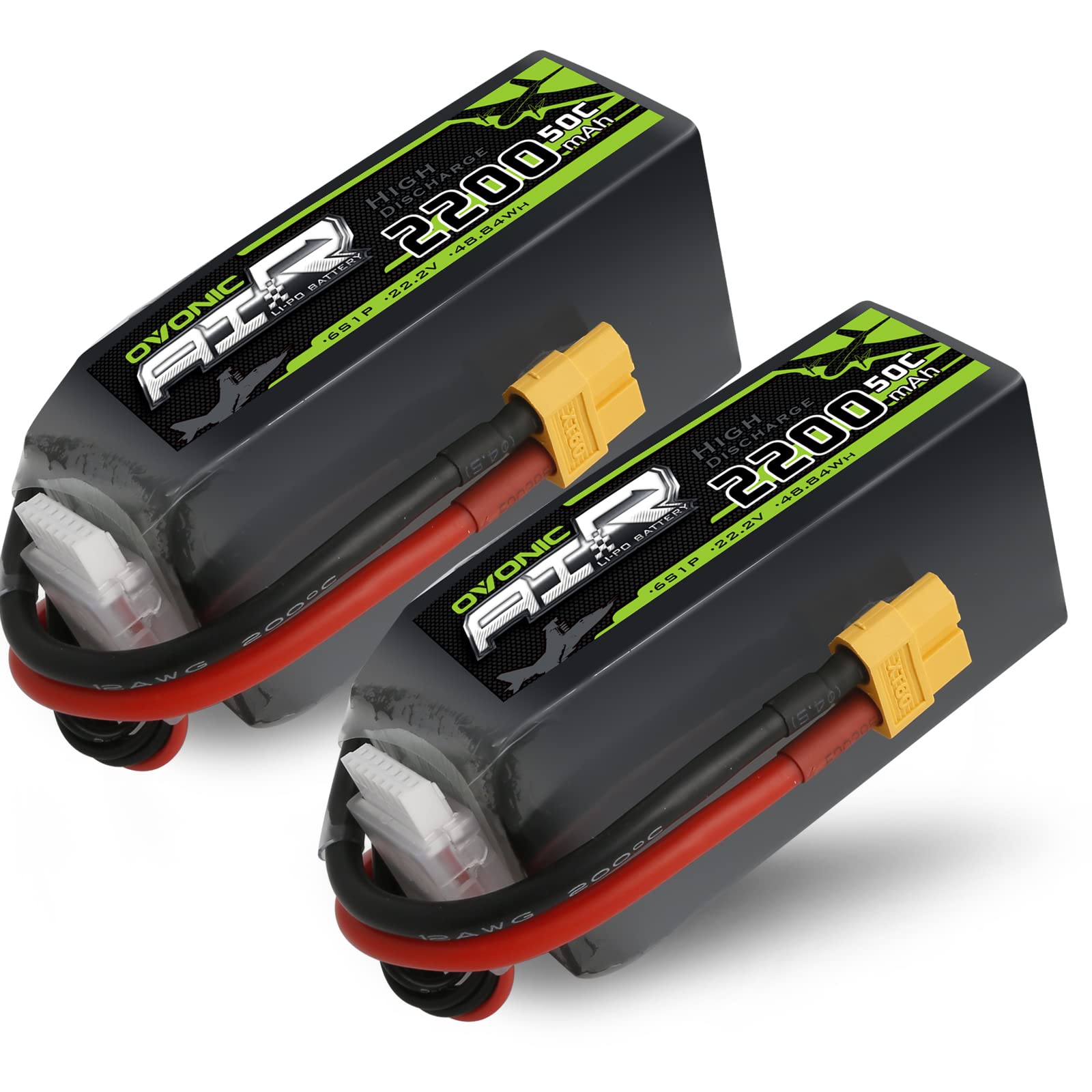 Lot de 2 batteries LiPo 2S - 2200 mAh - 7,4 V - 50 C - SoftCase - Avec fiche XT60 - HOOVO pour voiture radiocommandée 1:16 - Pour voiture, camion, hélicoptère Lot de 2 batteries LiPo 2S - 2200 mAh - 7,4 V - 50 C - SoftCase - Avec fiche XT60 - HOOVO pour voiture radiocommandée 1:16 - Pour voiture, camion, hélicoptère