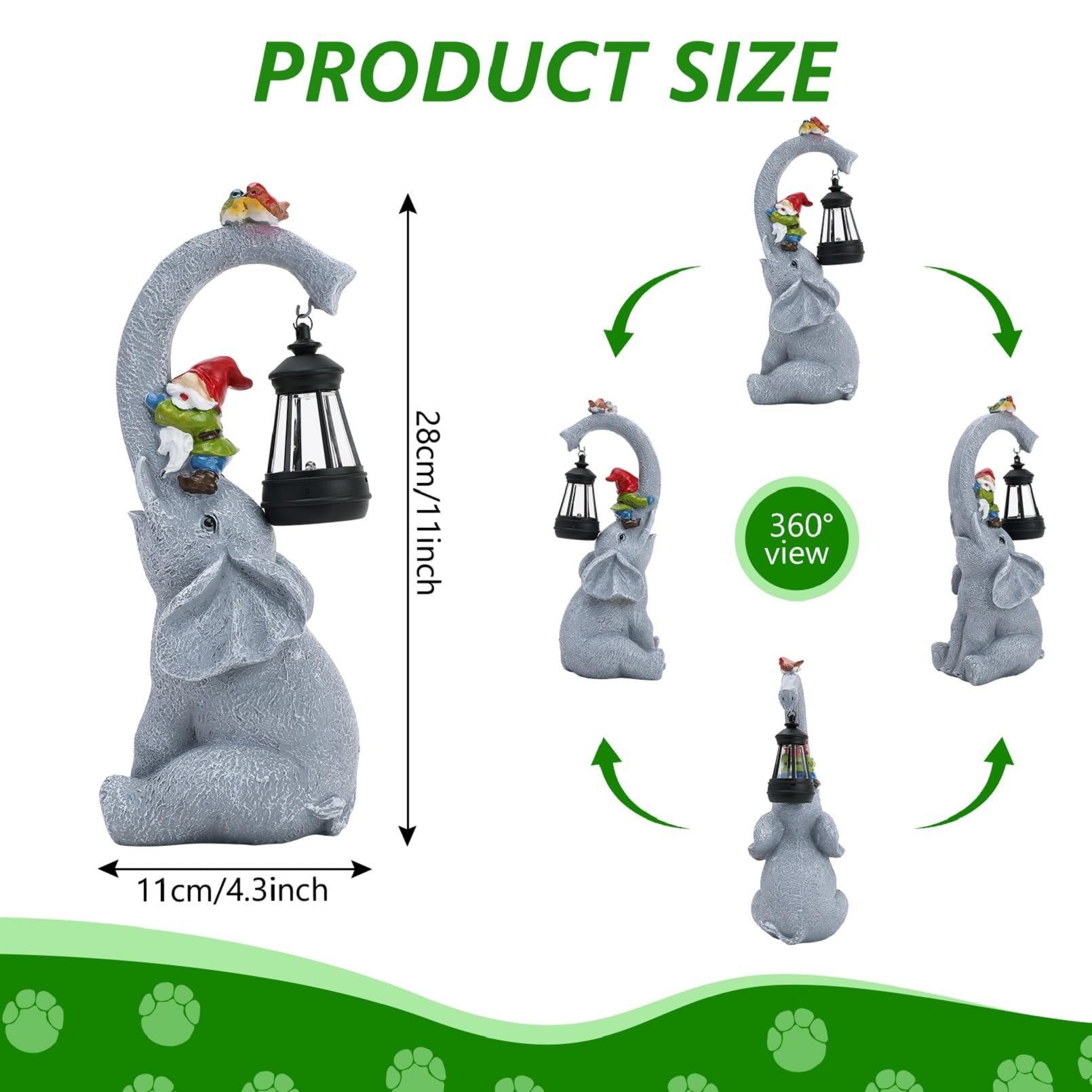 Cuteefun Elefante Solar Jardín Estatua Ornamento al Aire Libre, Figuras de Animales de Jardín con Luz Solar, Resistente a la Intemperie Durable para Yard Lawn, Regalos de Cumpleaños para Mujeres