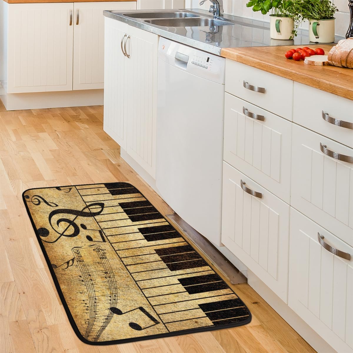 Vintage Music Notes Kitchen Rugs and Mats Rustic Absorbent Kitchen Matt Non-Skid Comfortable Decorative Rugs Mat for Floor Home Office Sink Bathroom Farmhouse Decor 39x20 in
