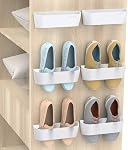 Wall Mounted Shoes Rack 6Pack with Sticky Hanging Strips, Plastic Shoes Holder Storage Organizer,Door Shoe Hangers (SM03-Black-6)