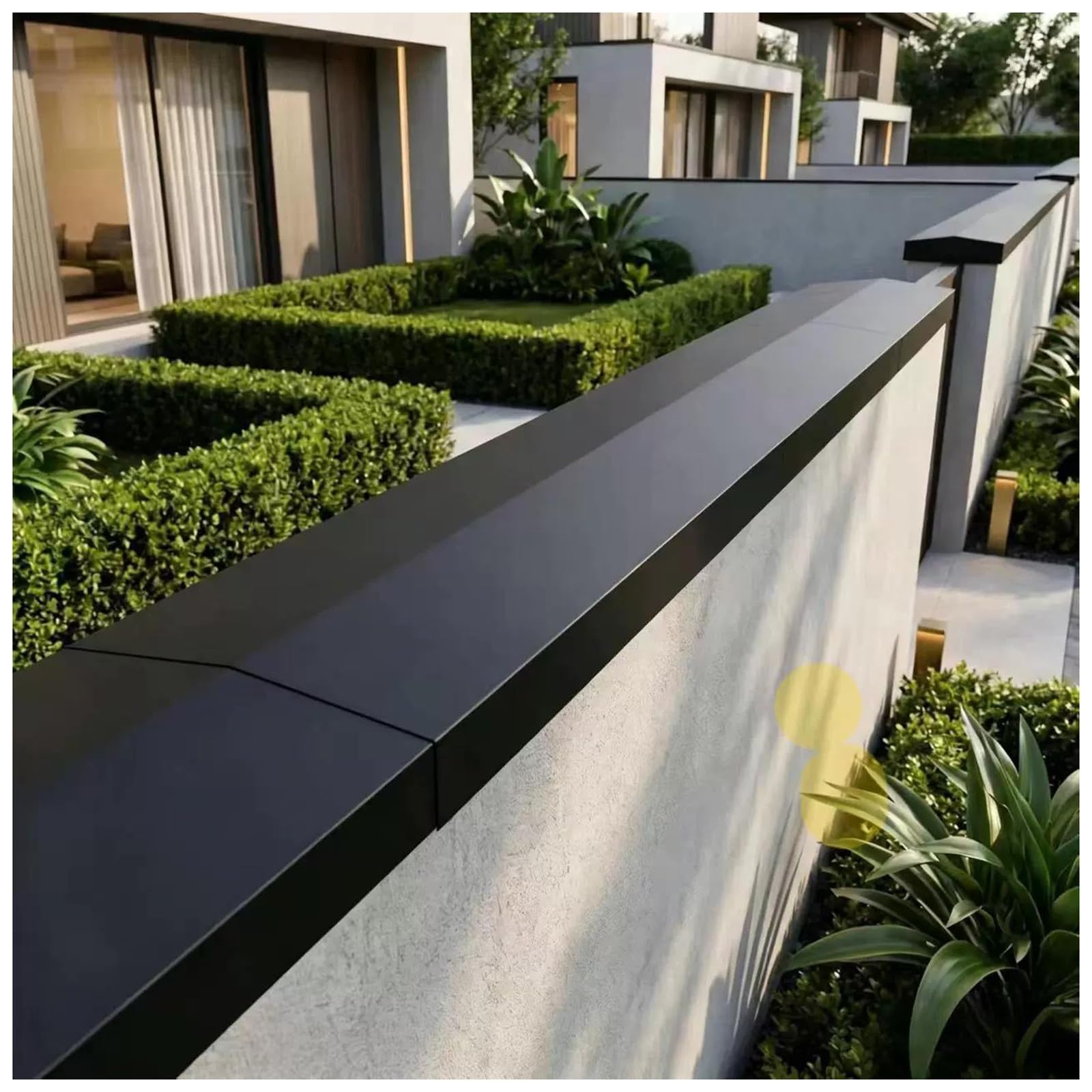Lxlzyxsf 306Mm(12")W Wall Coping Cap For 6 9/16" - 12 7/16" Thick Walls, Aluminum Fence Topper With Led Light Strip Channels & End Cap & Base, Yard Renovation(306Mm(12") W,5Ft(152Cm) L)
