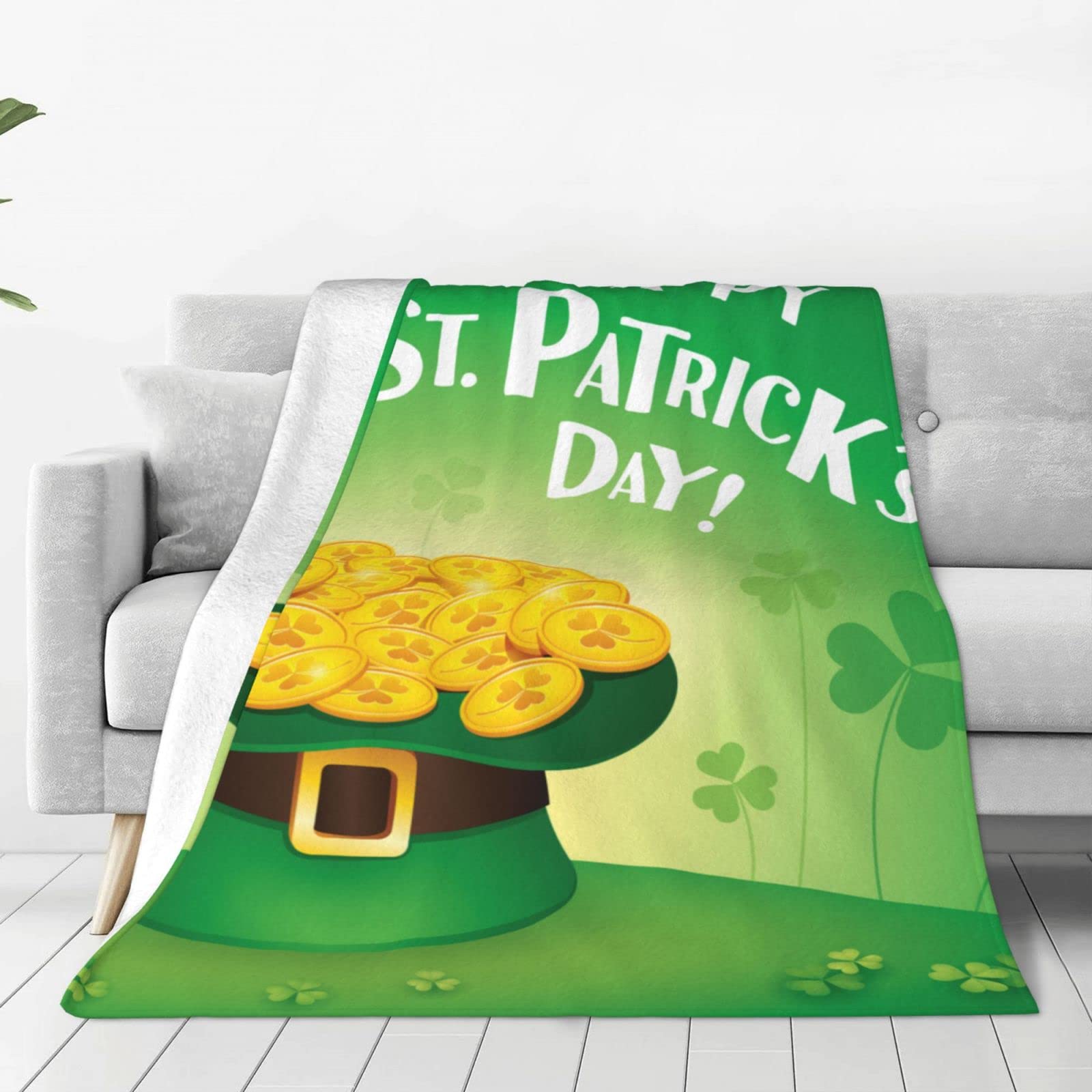 Lsjuee Throw Blanket St. Patrick's Day Warm Cozy Soft Lightweight Flannel Fleece Blanket for Bedroom Sofa Room Home Decorative Fuzzy Blanket 50"x40"