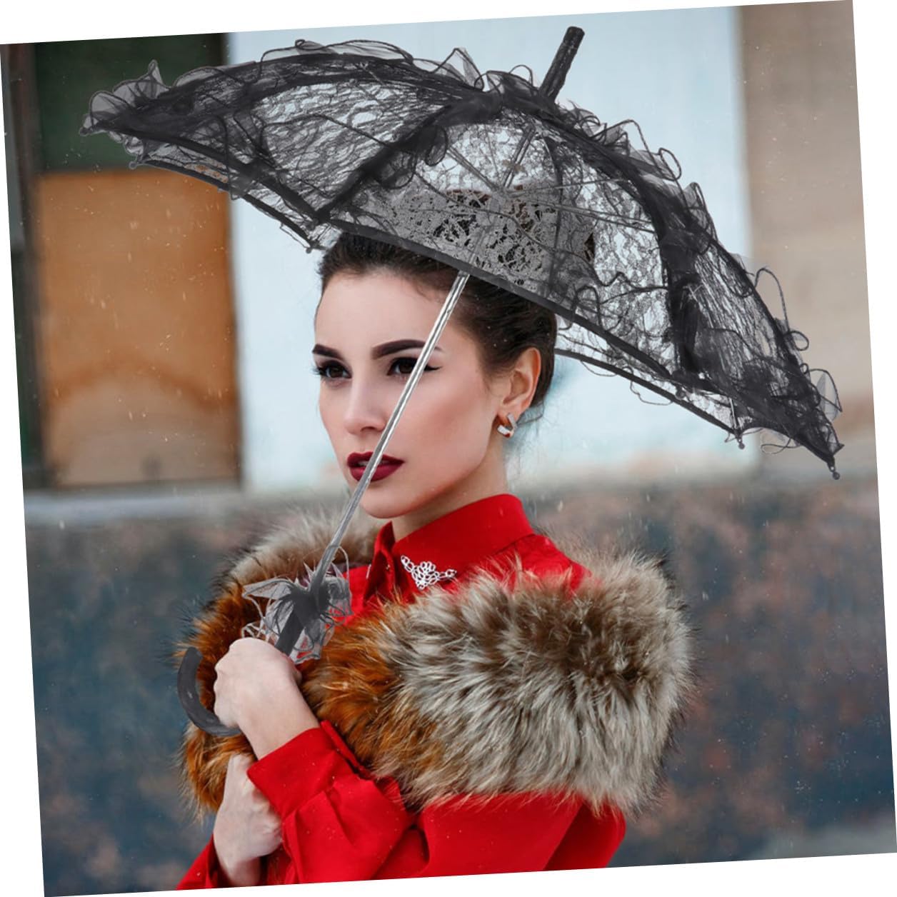 CALLARON 2pcs Wedding Parasol Umbrella Lace Bridal Umbrella for Weddings Embroidery Sun Protection Black White Stick for Women Tea Party and Outdoor Events