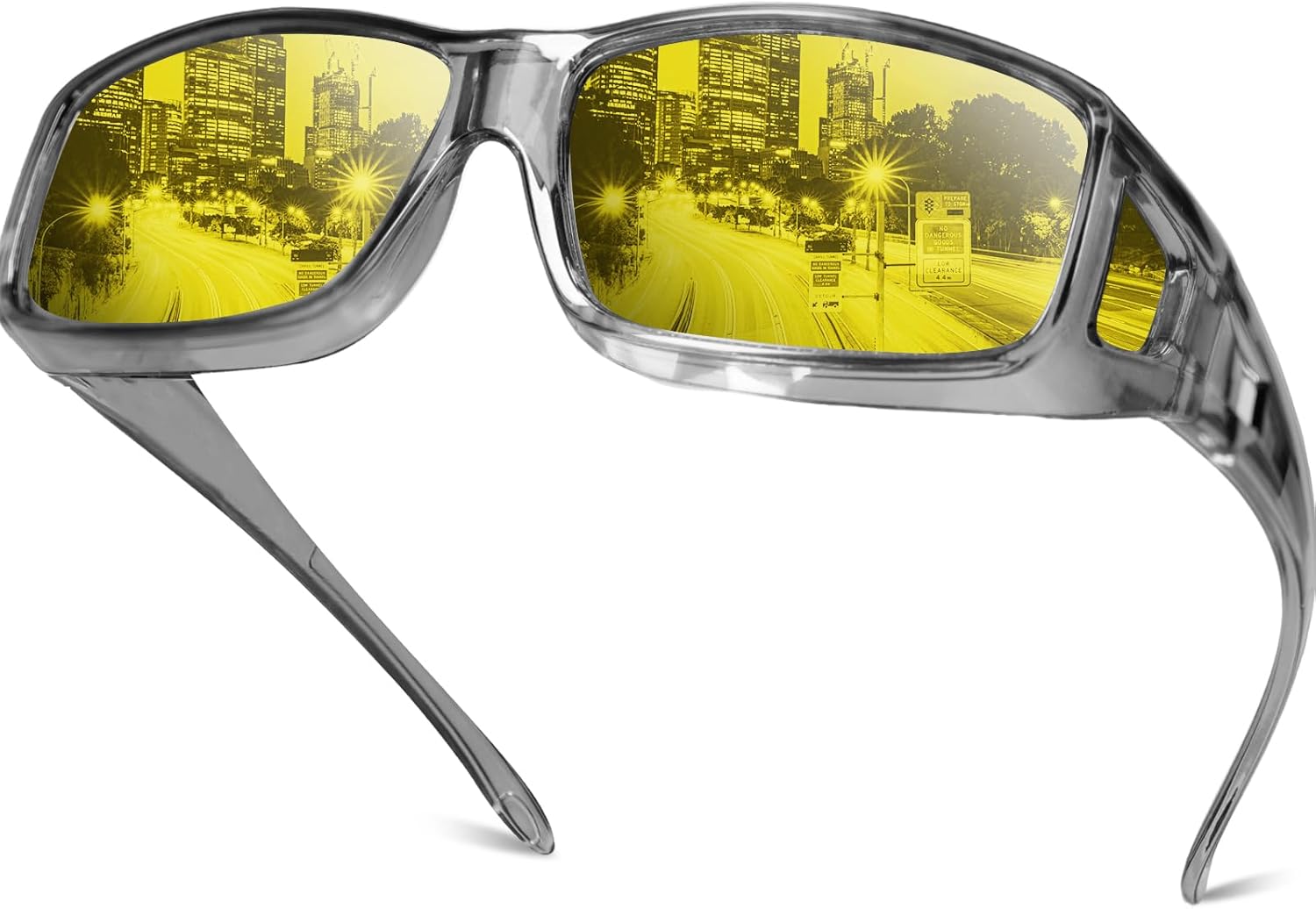 Night Vision Driving Glasses Fit Over Eyeglasses for Men Women, Anti-Glare Polarized Nighttime Glasses Yellow Lens