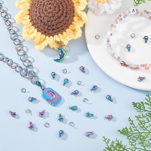 Miniatura 5 de PH PandaHall Juego de 180 cierres de langosta de acero inoxidable 304 con anillos de salto abiertos, cierres de pinza de langosta, conectores de