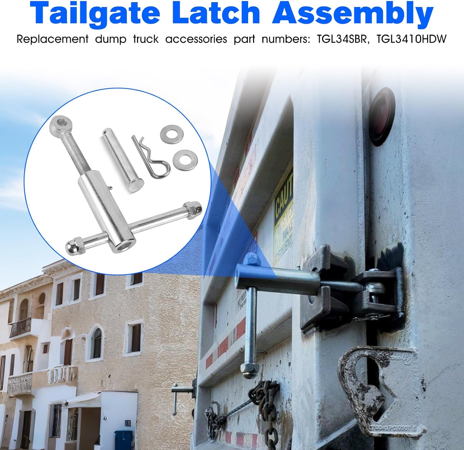 TGL34SBR Tailgate Latch Assembly Replacement Dump Truck Tailgate Latch TGL3410HDW for Tailgate Closure, Truck Accessories, Silver Steel Tailgate Lock