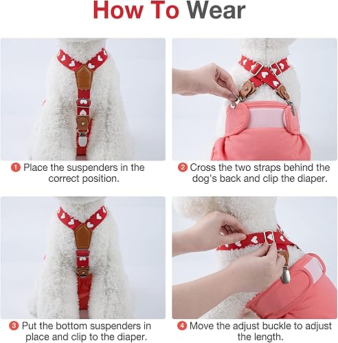 Miniatura 6 de Pet Soft Tirantes para perro, 2 piezas de tirantes de pañales para perros hembra, para falda de perro, vestido para perro (corazones lindos, ML)