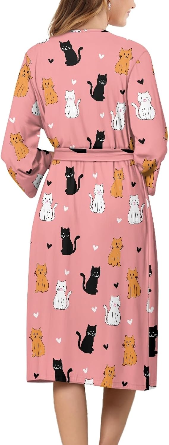 Modysero Robes for Women Knee Length Bathrobe Lightweight Soft V Neck Cute Robe Long Sleeve Womens Loungewear