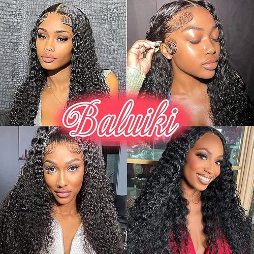 Miniatura 6 de Baluiki Pelucas sin pegamento para llevar y llevar, pelucas de encaje frontal de onda profunda, cabello humano precortado 4x4 HD cierre de encaje