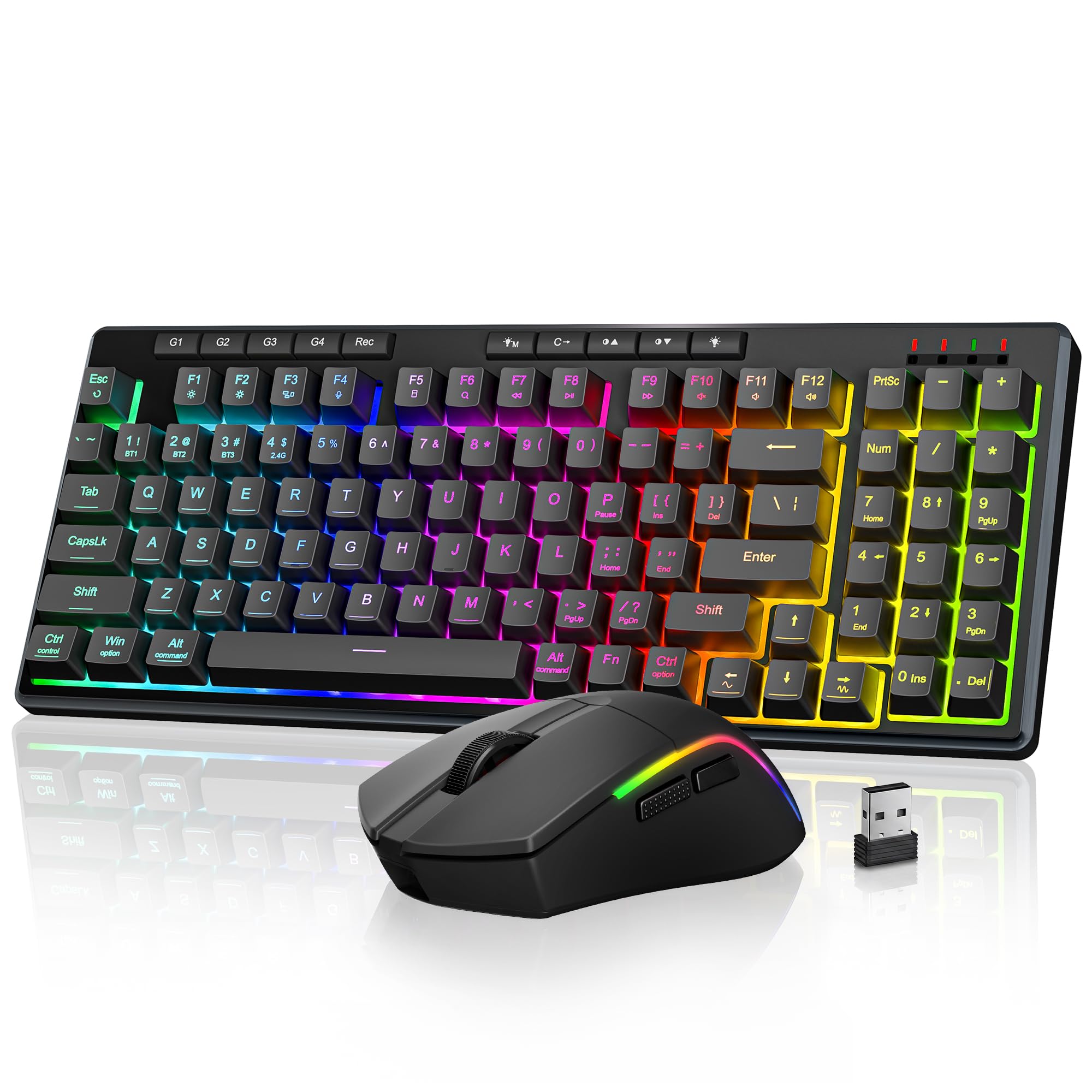 Photo 1 of Redragon S156 Wireless Keyboard and Mouse with Tri-Mode, Mechanical Feel Keyboard and 4800 DPI 61G Ultra-Light Gaming Mouse, RGB Backlit, 4 Macro Keys, Long Battery Life for PC, Mac, Ideal for Gamer