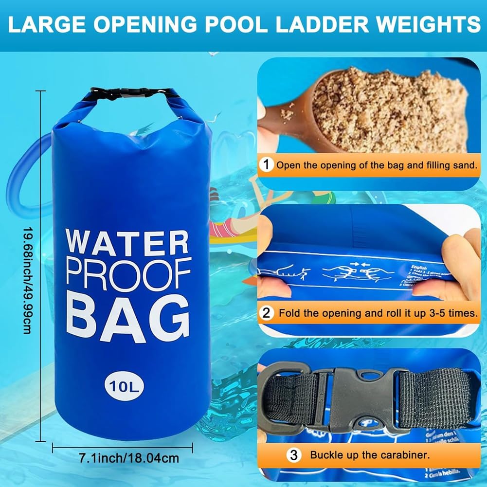 Lot de 2 poids pour escaliers de piscine surélevés, sacs imperméables pour marches de piscine 10 L x 2 pièces Bleu
