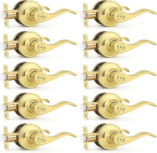 Miniatura 59 de Probrico - Paquete de 10 manillas de privacidad para puerta de dormitorio y baño, estilo ondulado, con palancas de níquel satinado.
