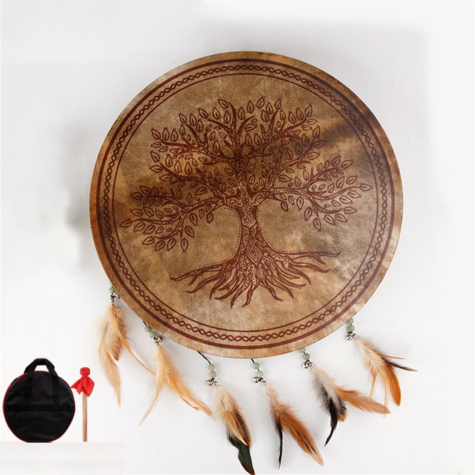 Tambour Chamanique 16/18/20 Pouces Tambour Rituel Pour Les Cérémonies Et La Musique Spirituelle Fait à La Main Tambour Sur Cadre, Tambour à Main Pour Adultes(Totem model 45cm)