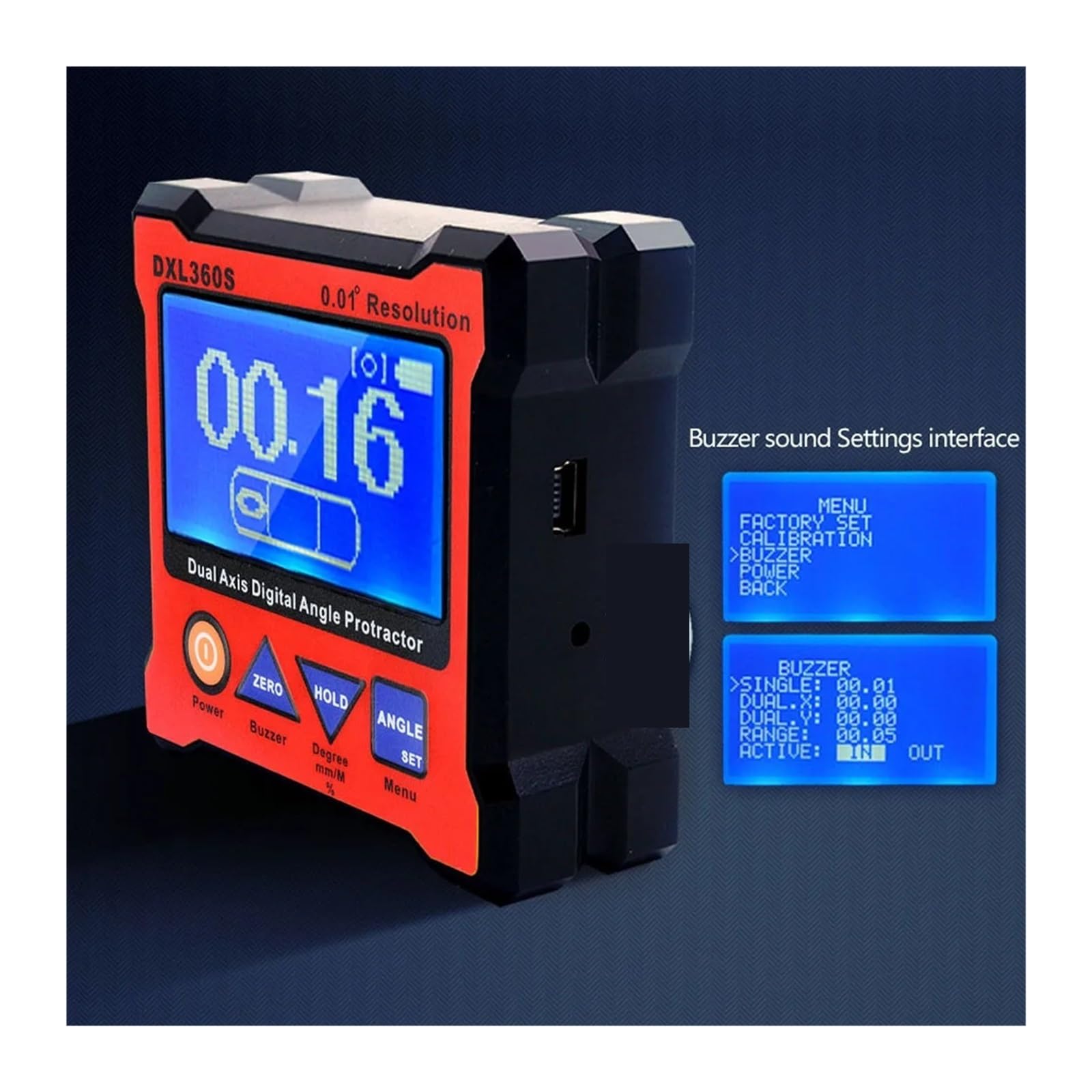 DXL360S Goniometro digitale a doppio asse, misuratore angolare di livello digitale con base magnetica su 5 lati Precisione 0,01°