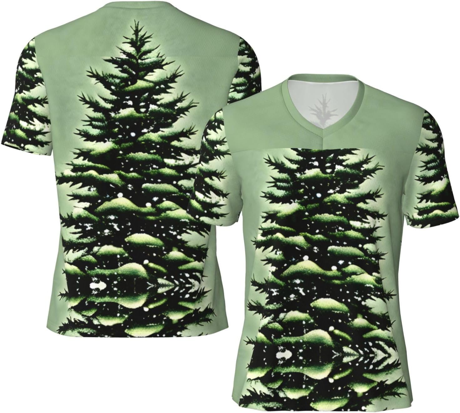 Pine Needle Tree Winter Landscape Rugby Football Jersey for Men, Comfortable V-Neck Loose Fit Top for Team Sports Athletics