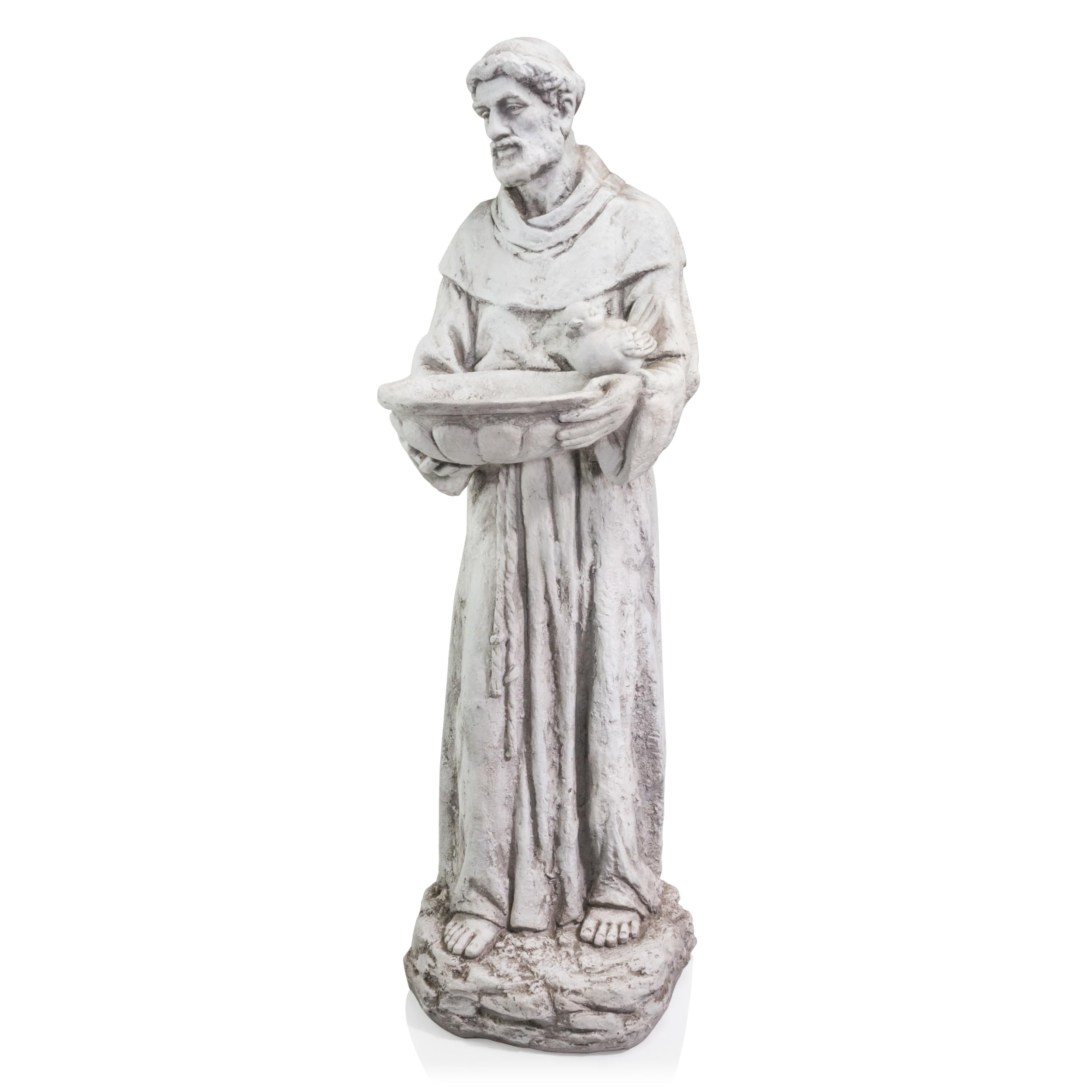 Alpine Corporation45" Tall Outdoor Saint Francis Birdbath Statue Yard Art Decoration, Light Gray