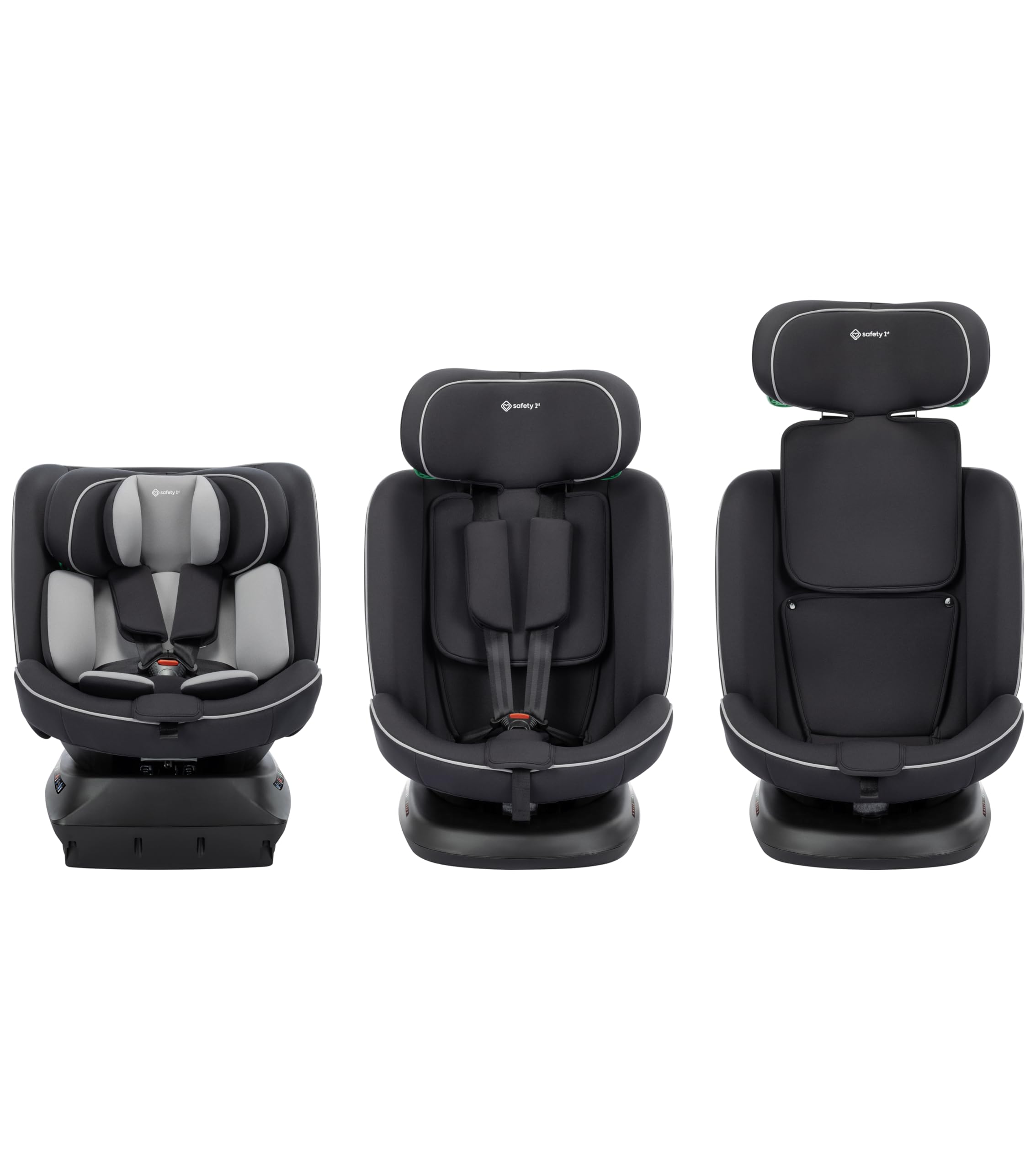 Safety 1st Cosmo i-Safe, Seggiolino Auto Girevole (Base), (0–12 Anni, 40–150 cm), Seggiolino Auto 0-36 Kg, Riduttore Neonato, 11 Posizioni Poggiatesta, Reclinabile 6 Posizioni, Leggero (5,6 kg), Nero