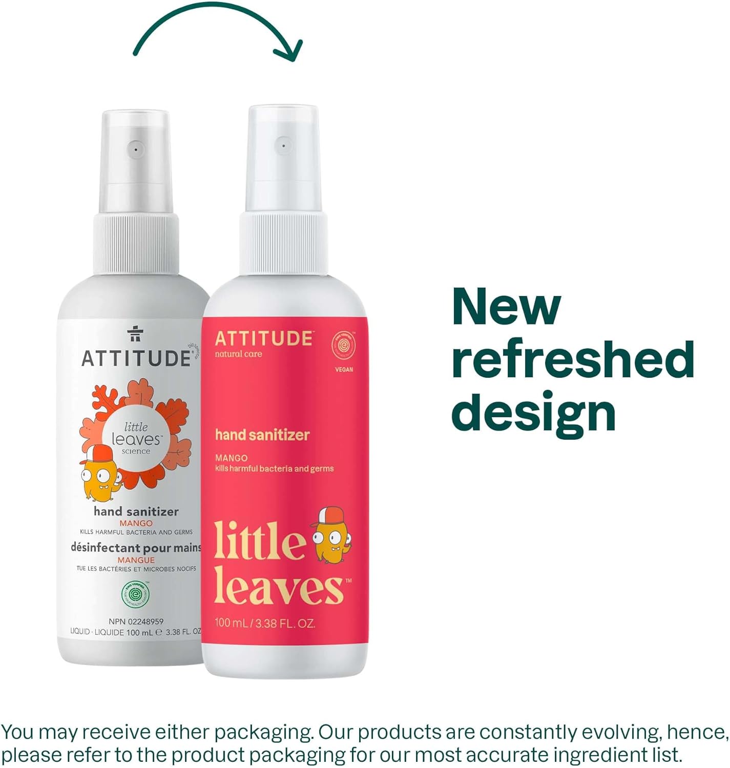 ATTITUDE Hand Sanitizer Spray for Kids & Adults, EWG Verified, Travel Size, Dermatologically Tested, Plant and Mineral Based, Vegan, Mango, 3.5 Fl Oz (Pack of 6) (Spray Bottle)