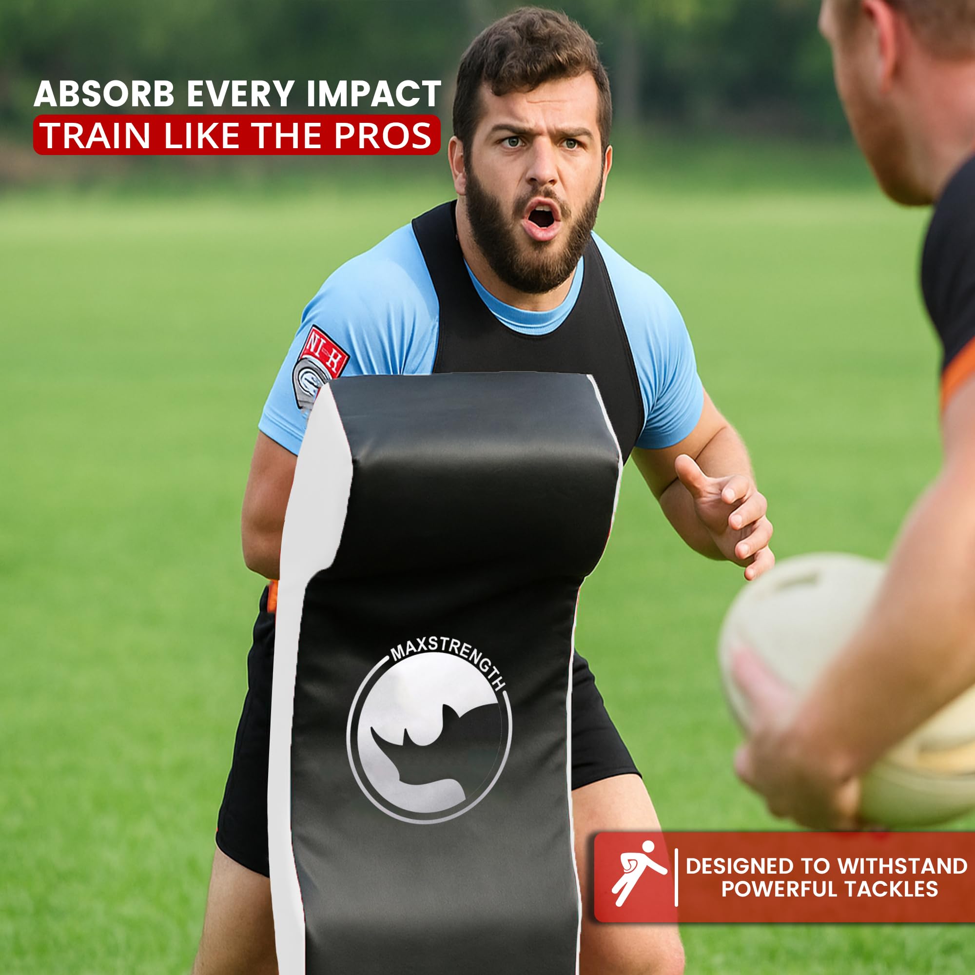 MAXSTRENGTH Double Rugby Tackle Shield - Curved Training Pad with Back Handles & Zip - Impact Resistant - Black/Red or Black/White
