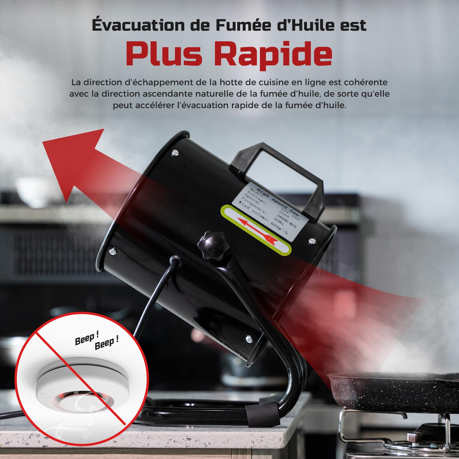 Hotte Aspirante Portable 40W 600m³/h Ventilateur d'Extraction -avec 10 Filtre Charbon Actif/ 120°Réglable/Silencieux/en Alliage Aluminium - pour Ventilation et Évacuation Air dans Cuisine/VR