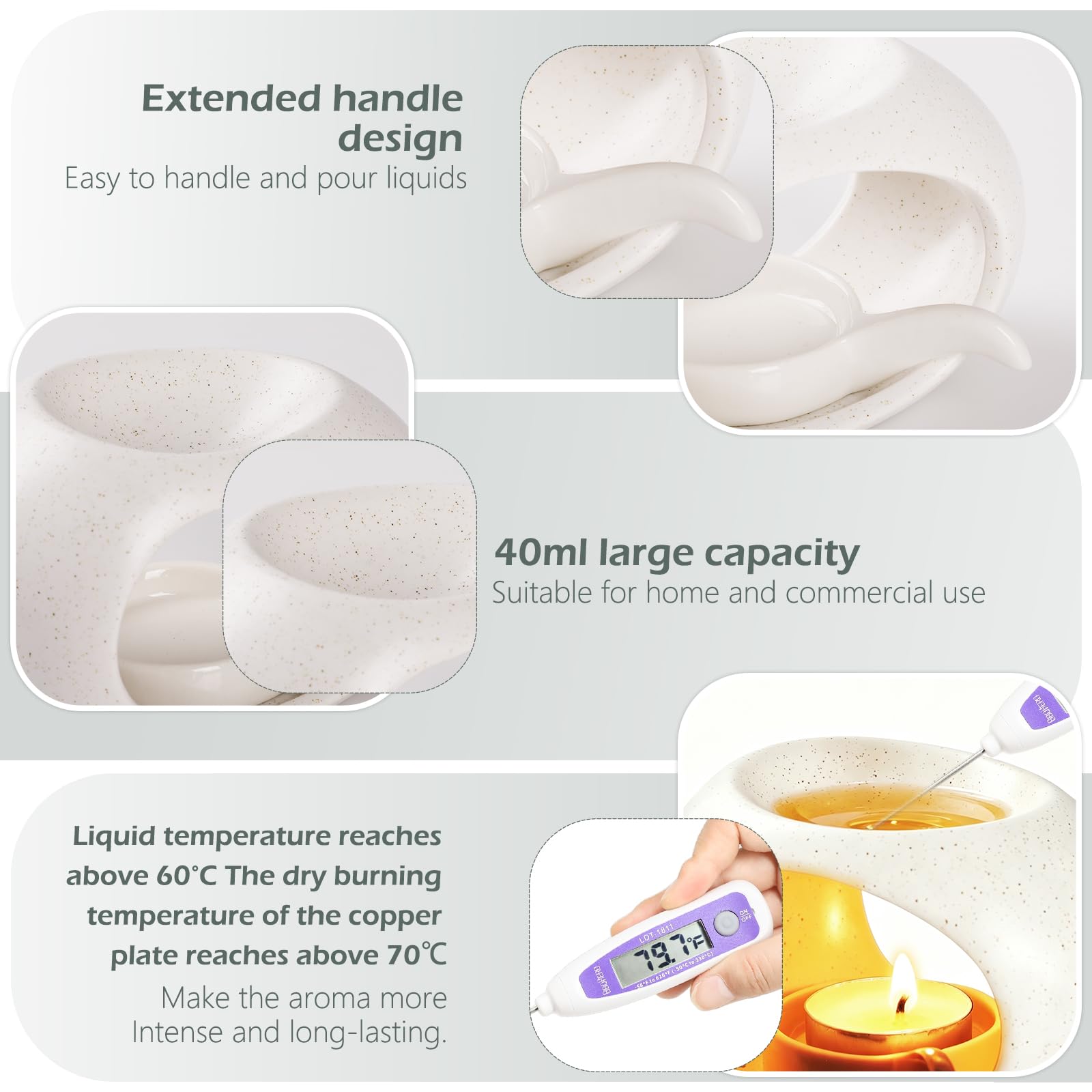 Quemador de aceites Esenciales de cerámica, Calentador de aceites para aromaterapia con Vela pequeña, difusor de Aromas para Incienso, Ideal para SPA en casa, Yoga, meditación Blanco