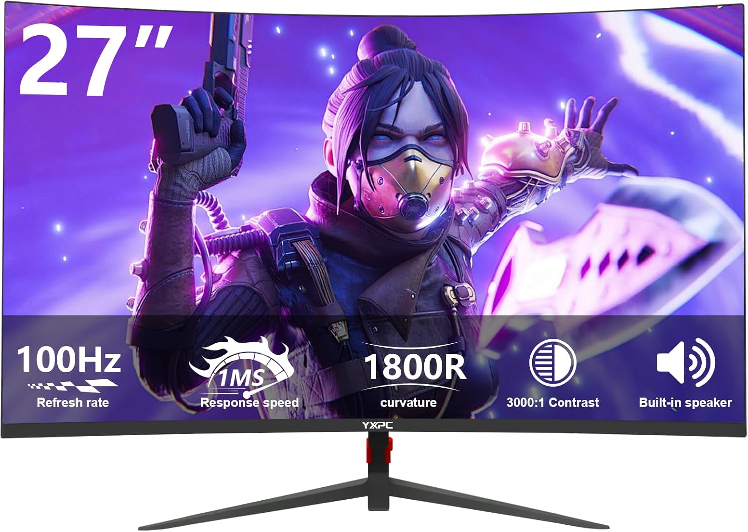 27 inch Curved Gaming Monitor 100Hz (1920x1080P) VA Panel 1800R, Constructed…