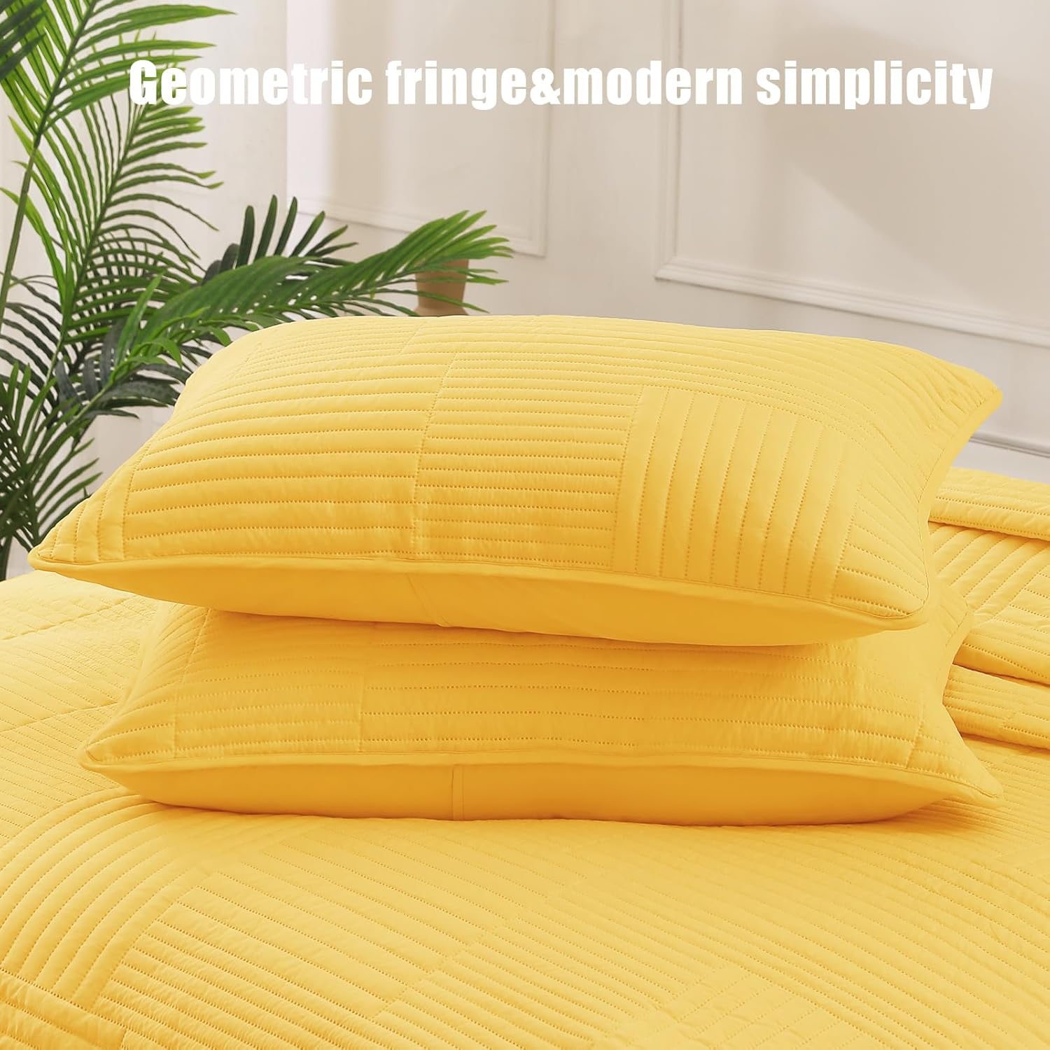 Whale Flotilla Ultra Soft King Quilt Bedding Set, Lightweight Microfiber Yellow Quilts Bedspreads Oversized, 3 Piece Ultrasonic Geometric Coverlet Bed Cover for All Seasons