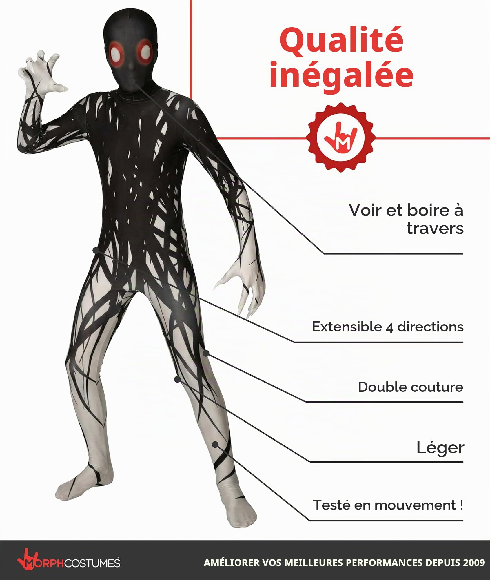 Morphsuits Zalgo Costume d'Halloween effrayant pour enfants – Costume d'Halloween pour garçons – Tenue d'Halloween effrayante pour garçons