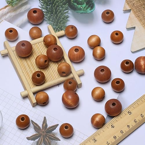 Miniatura 7 de Cuentas de madera marrón de 0.78 pulgadas y 0.63 pulgadas - 60 espaciadores redondos de madera para manualidades, cuentas de granja marrón claro