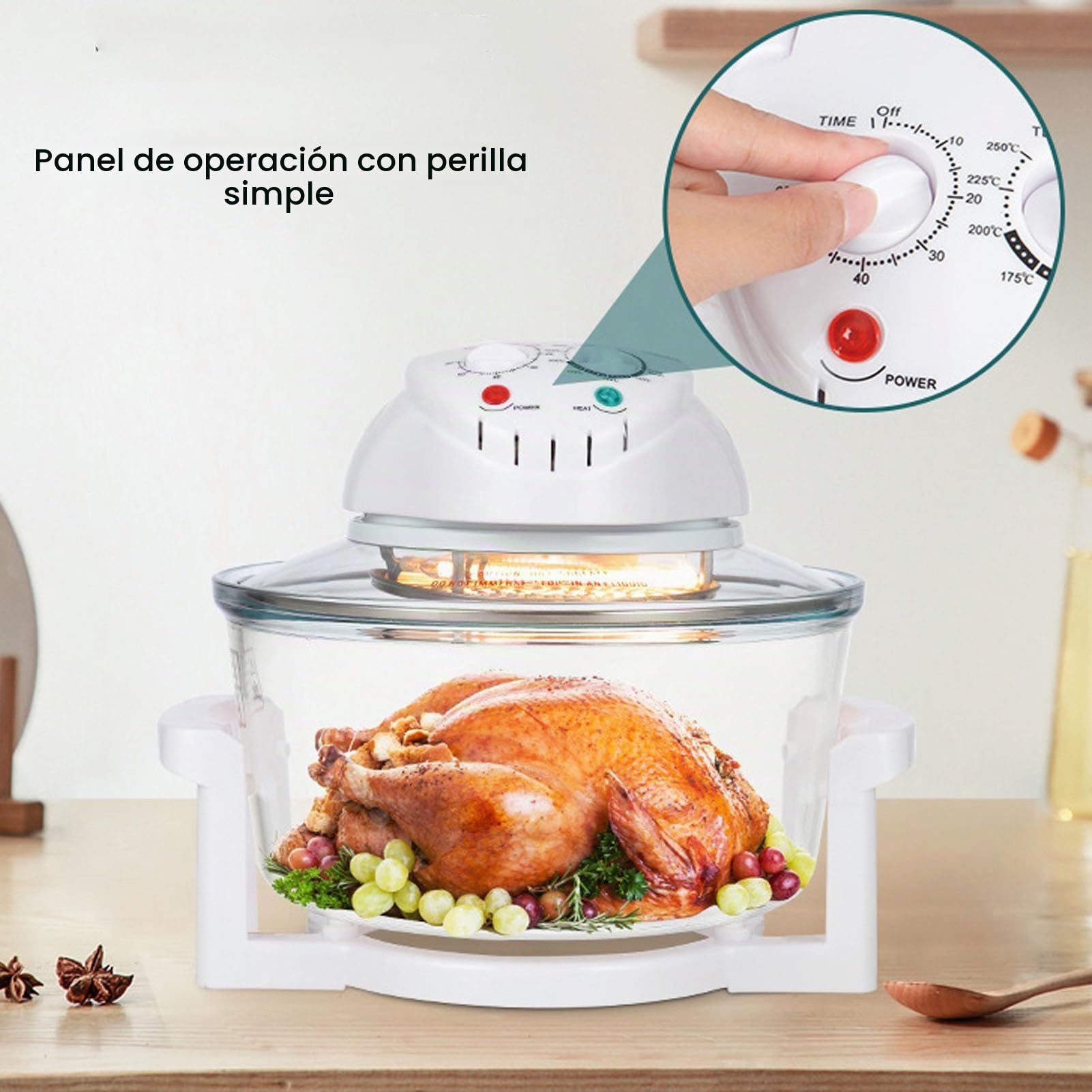 Asixxsix Freidora de Aire de Vidrio de 12l, 65 ℃ a 250 ℃ Temperatura Ajustable, 360 Grados Visibles Oills Food Cooker con Temporizador para Papas Fritas, Pollo, Filete, Camarones de (EU enchufe 220V)