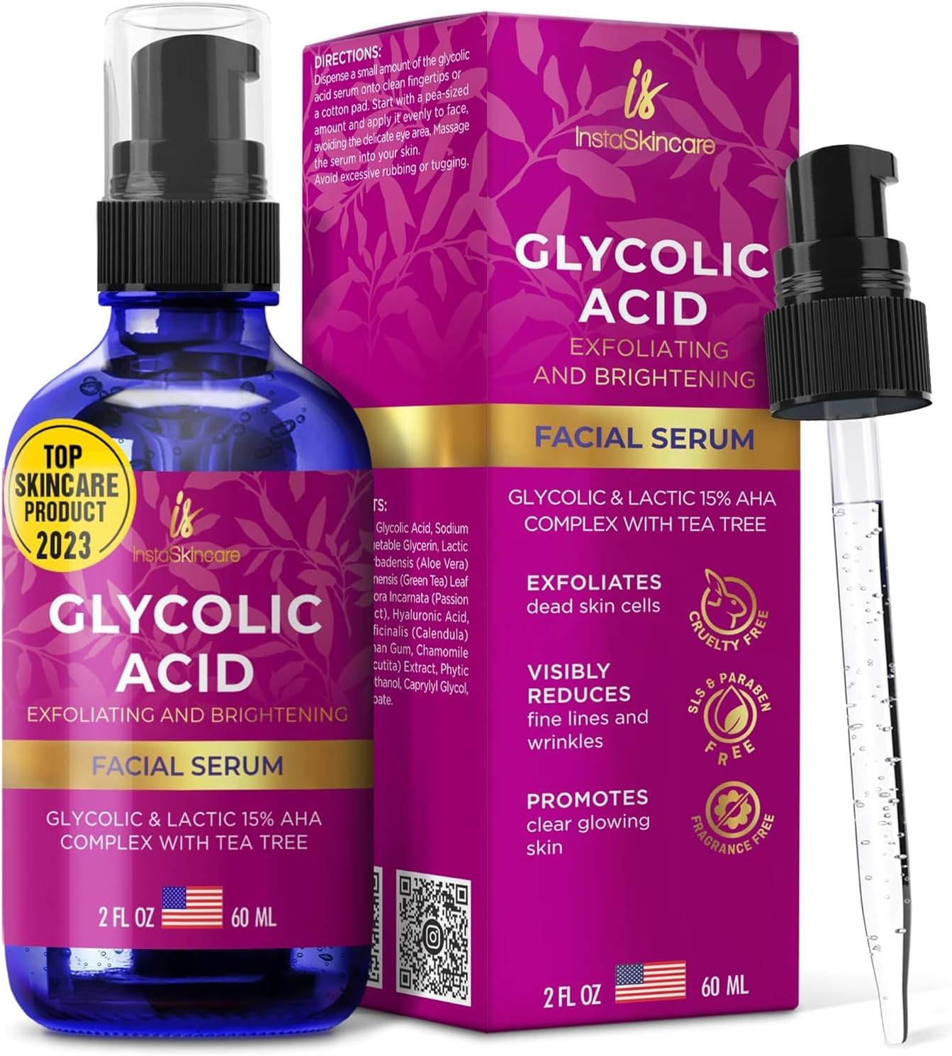 Glycolic Acid Serum for Face 15% Strength - Extra Large Size (2Oz) - Advanced Formula for Enhancing Skin Radiance, Texture Improvement, Addressing Uneven Tone & Fine Lines