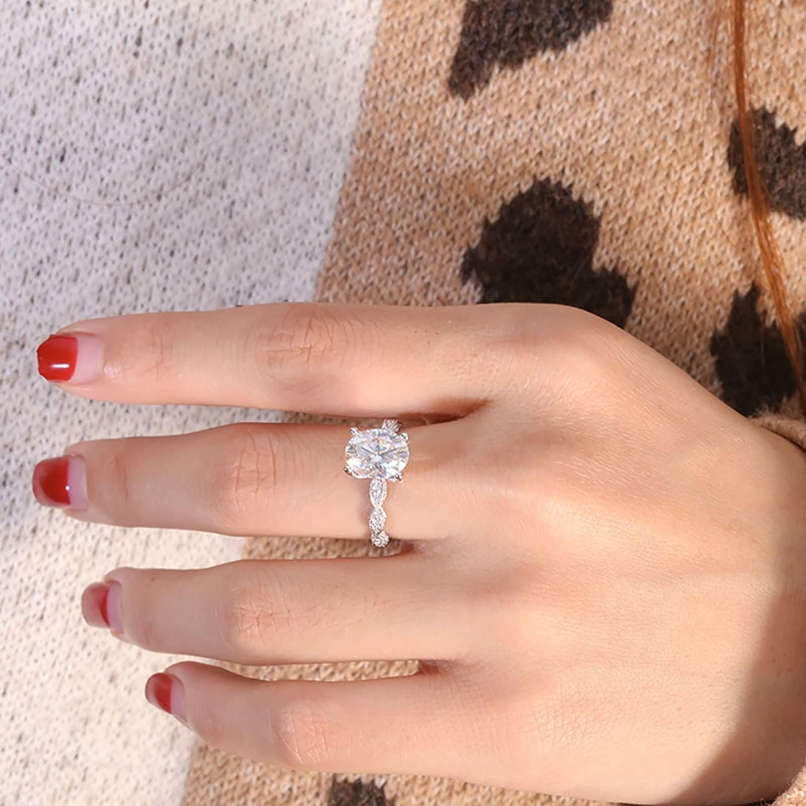 Złote pierścionki damskie, prawdziwe białe złoto, owalne, 4 ct, moissanit, pierścionki damskie, pierścionek zaręczynowy, 14 K/18 K, obrączki ślubne dla kobiet