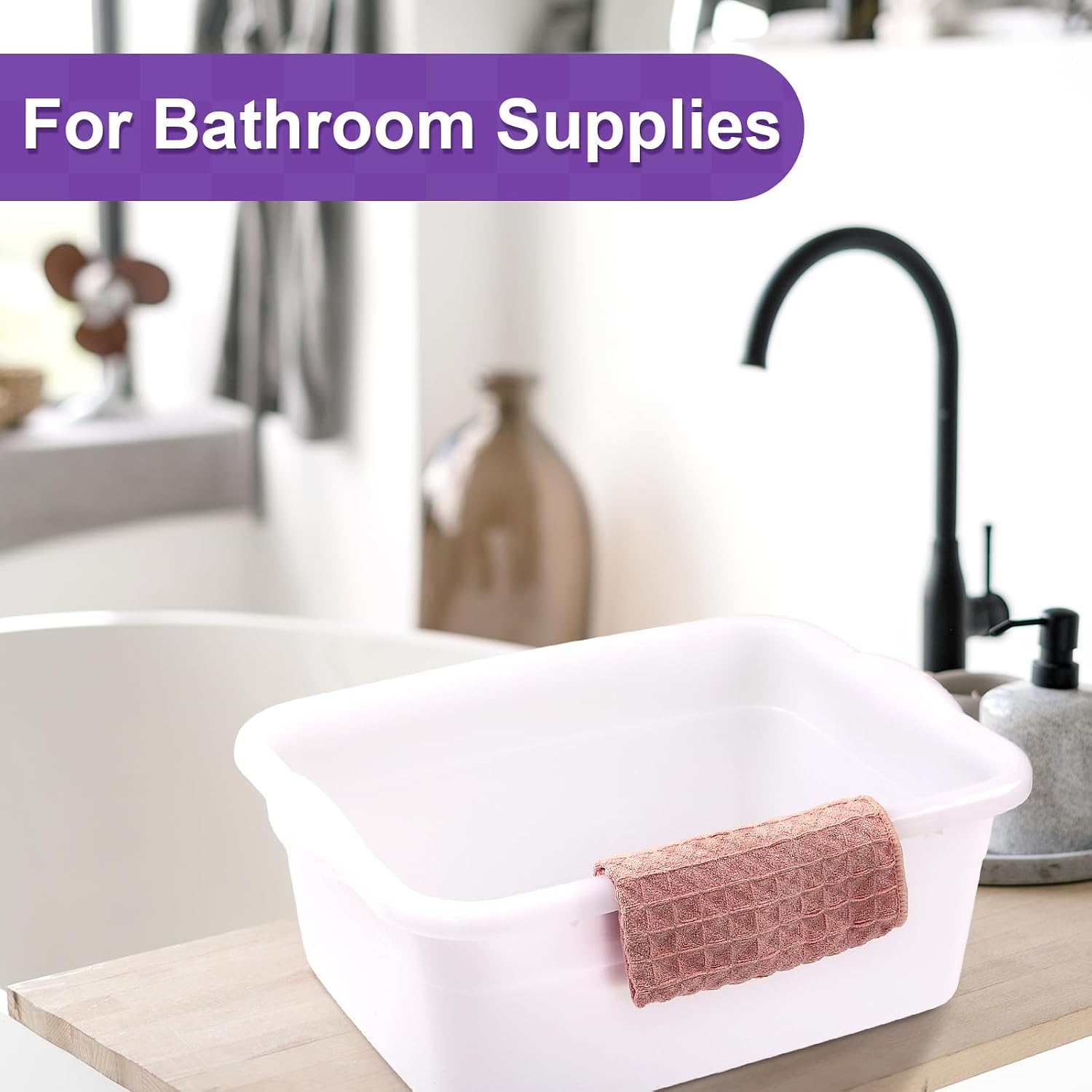 Honeydak 3 Pack Dish Pans for Kitchen Sink, 12 Quart Plastic Wash Basins Tub and Foot Bath for Soaking Feet, Rectangular White Wash Bucket for Washing Storage Cleaning Hospital Laundry Supplies