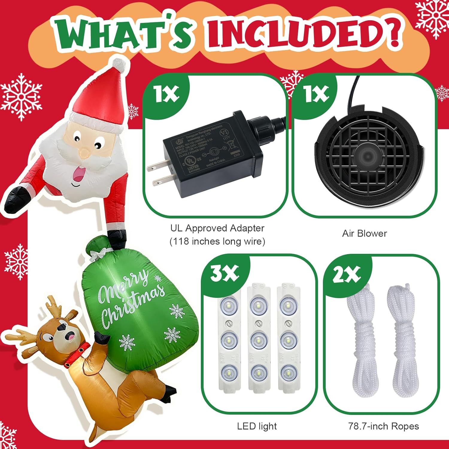 AerWo 8 FT Christmas Inflatable Outdoor Decoration, Santa Inflatable and Reindeer Christmas Blow up Yard Decorations with LED Lights Outside for Home Roof Lawn Decor - Image 4