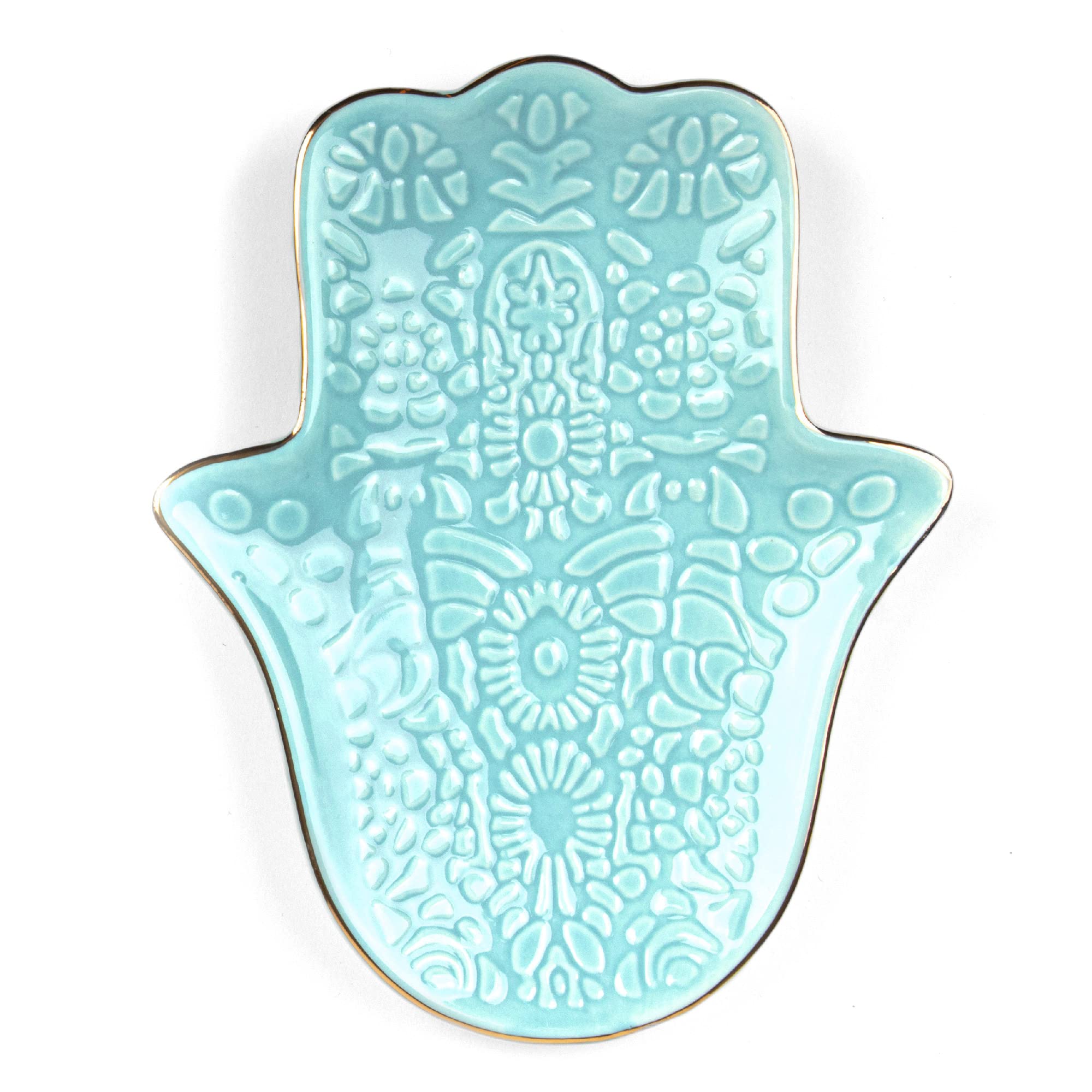 Myga Turquoise Jewellery Dish - Ceramic Hamsa Trinket Tray Perfect For Earrings, Bracelet, Rings, Necklaces & Hair Clips - Beautiful Home Décor & Ideal For Gifting